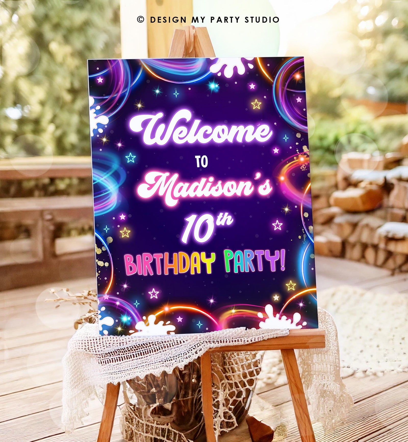Editable Glow Party Welcome Sign Neon Glow in the Dark Girl Birthday Shower Glow Crazy Floor Decal Digital Download Template Printable 0537