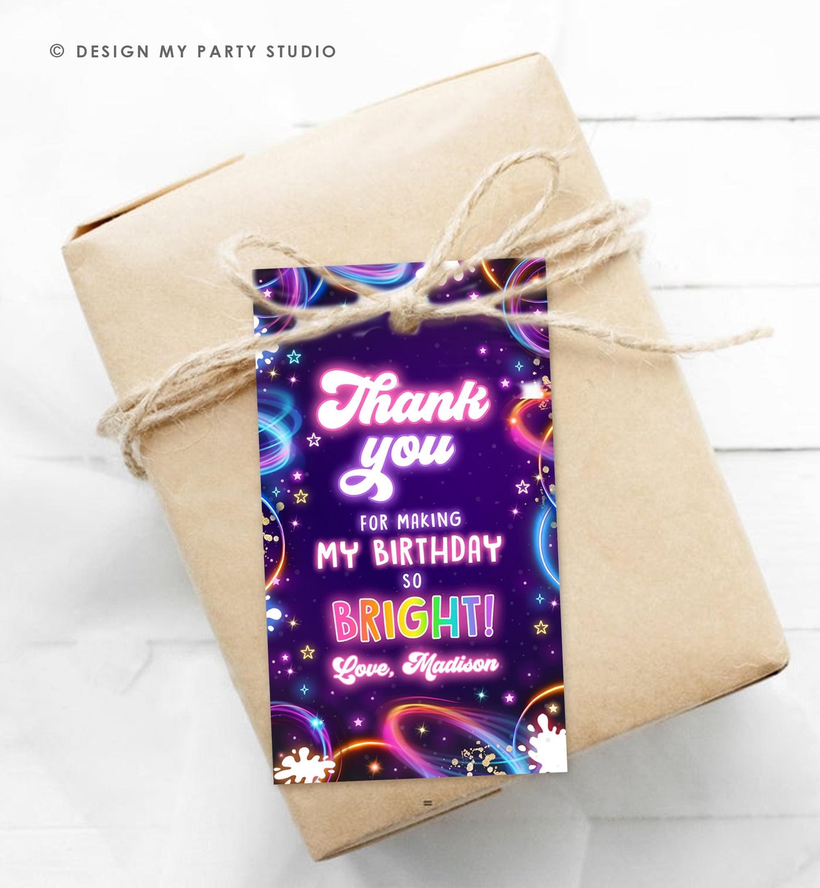 Editable Glow Favor Tag Neon Glow in the Dark Disco Girl Birthday Party Thank You Gift Tag Label Digital Download Template Printable 0537