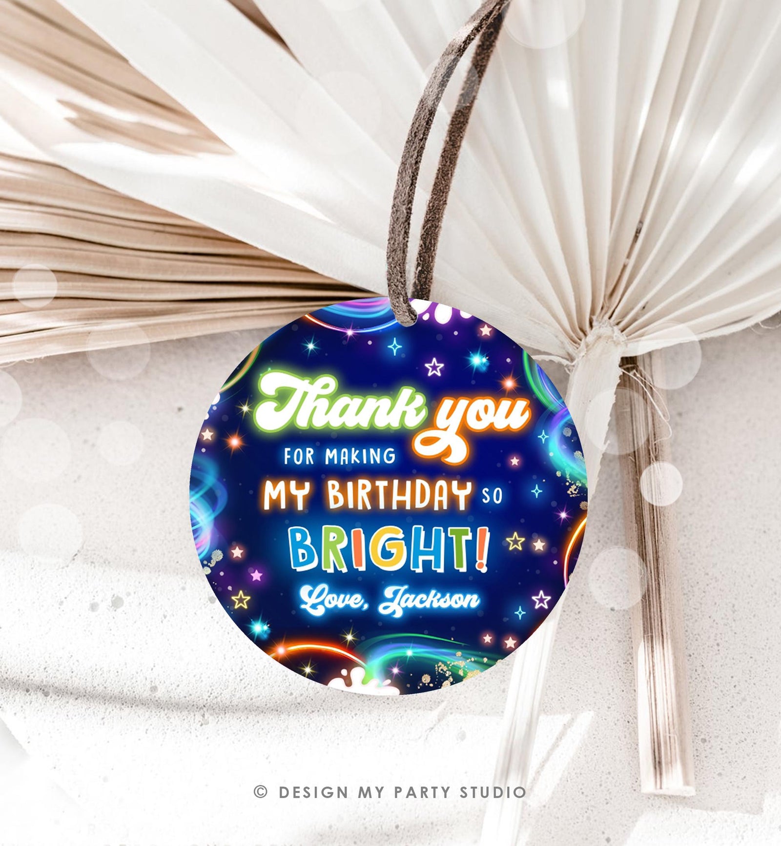 Editable Glow Favor Tag Neon Glow in the Dark Disco Boy Birthday Party Thank You Gift Tag Label Sticker Digital Template Printable 0537
