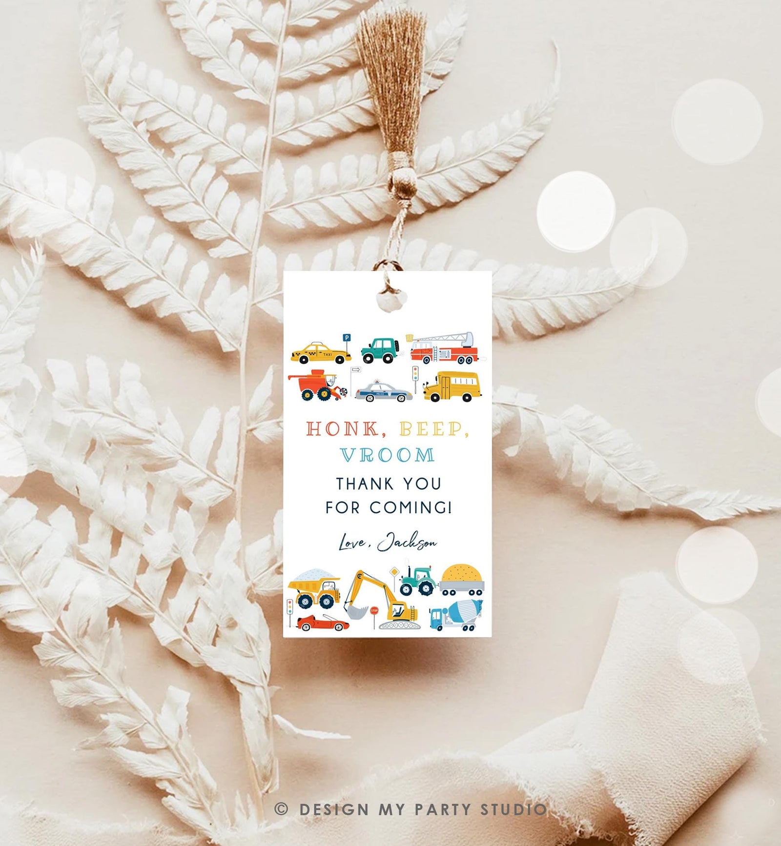 Editable Transportation Favor Tag Car Truck Driving By Boy Birthday Party Thank You Gift Tag Label Digital Download Template Printable 0533