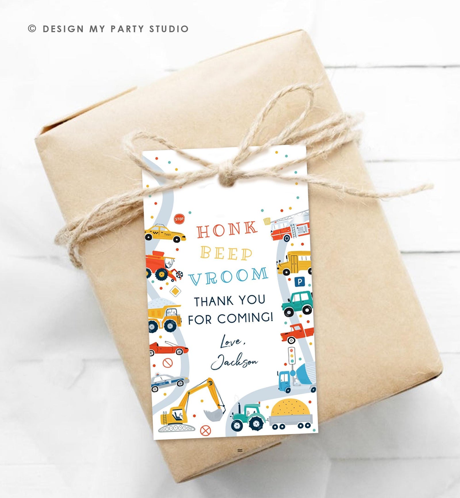 Editable Transportation Favor Tag Car Truck Driving By Boy Birthday Party Thank You Gift Tag Label Digital Download Template Printable 0533