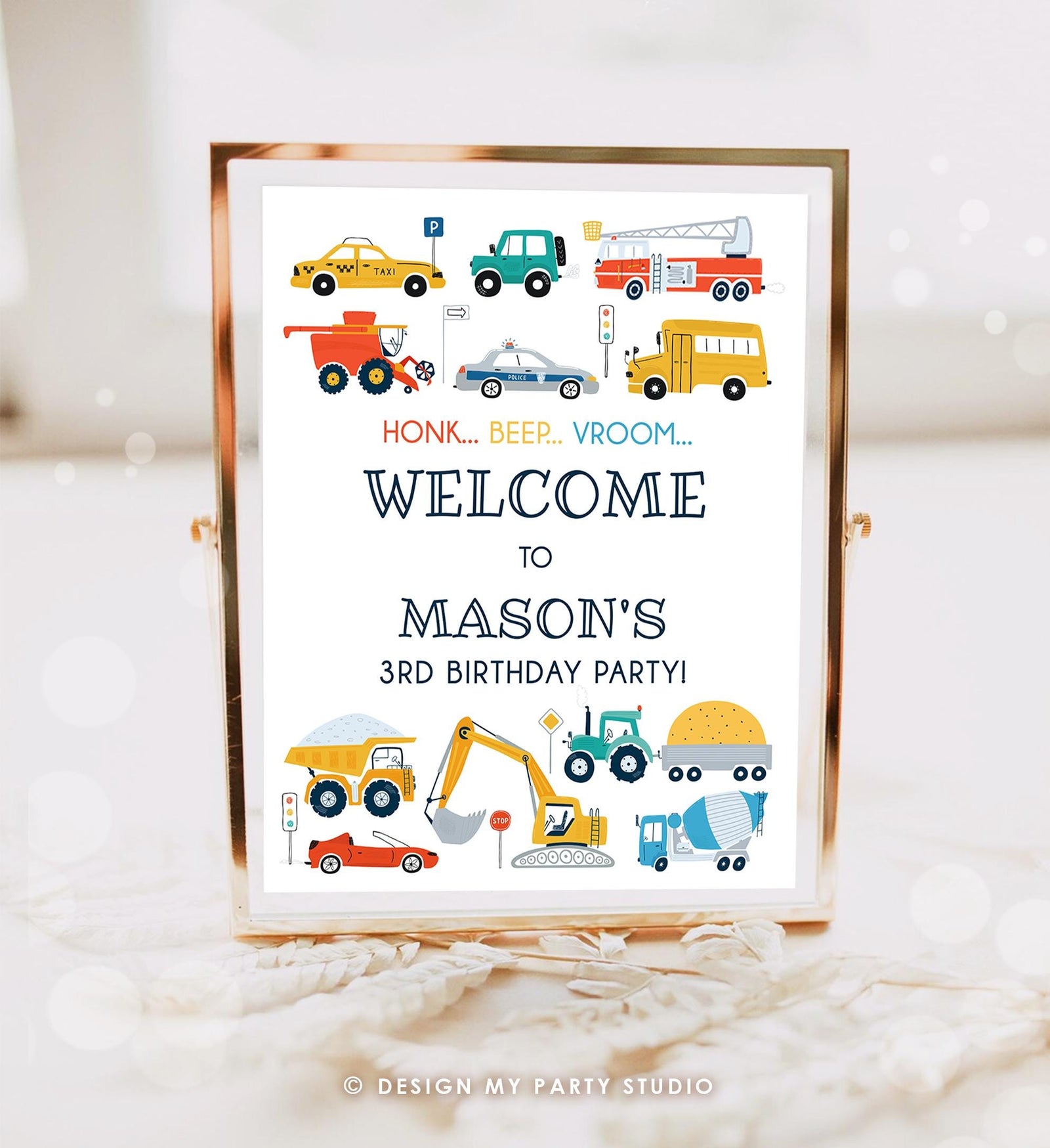Editable Transportation Birthday Welcome Sign Car Truck Transport Boy Driving Scandinavian Traffic Digital Download Template Printable 0533