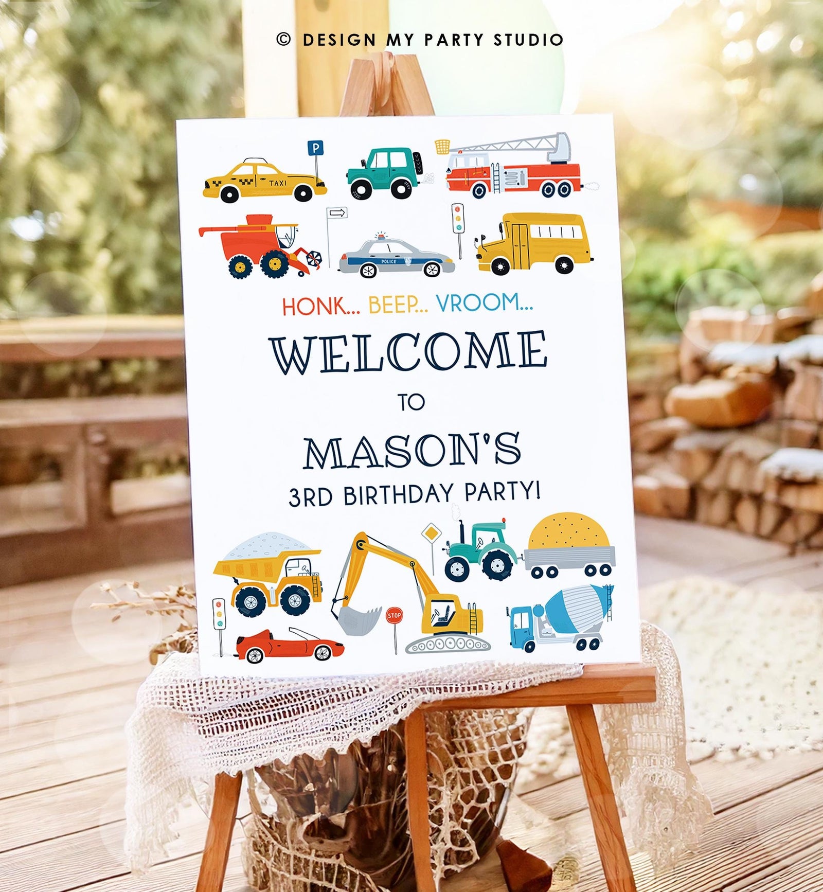 Editable Transportation Birthday Welcome Sign Car Truck Transport Boy Driving Scandinavian Traffic Digital Download Template Printable 0533