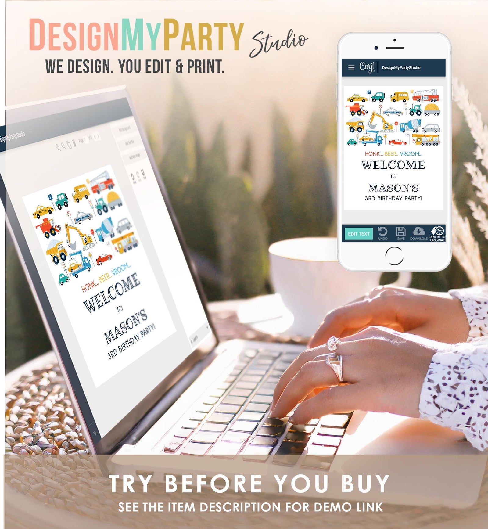 Editable Transportation Birthday Welcome Sign Car Truck Transport Boy Driving Scandinavian Traffic Digital Download Template Printable 0533