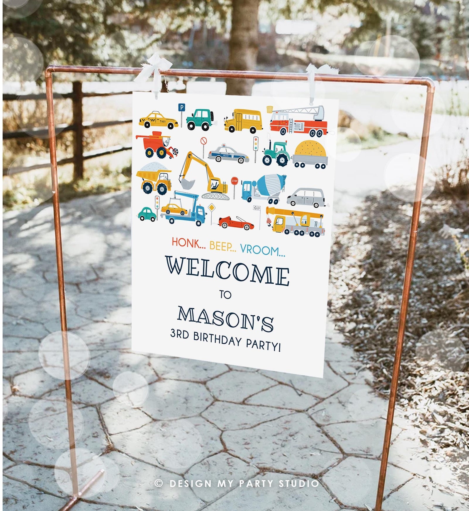 Editable Transportation Birthday Welcome Sign Car Truck Transport Boy Driving Scandinavian Traffic Digital Download Template Printable 0533