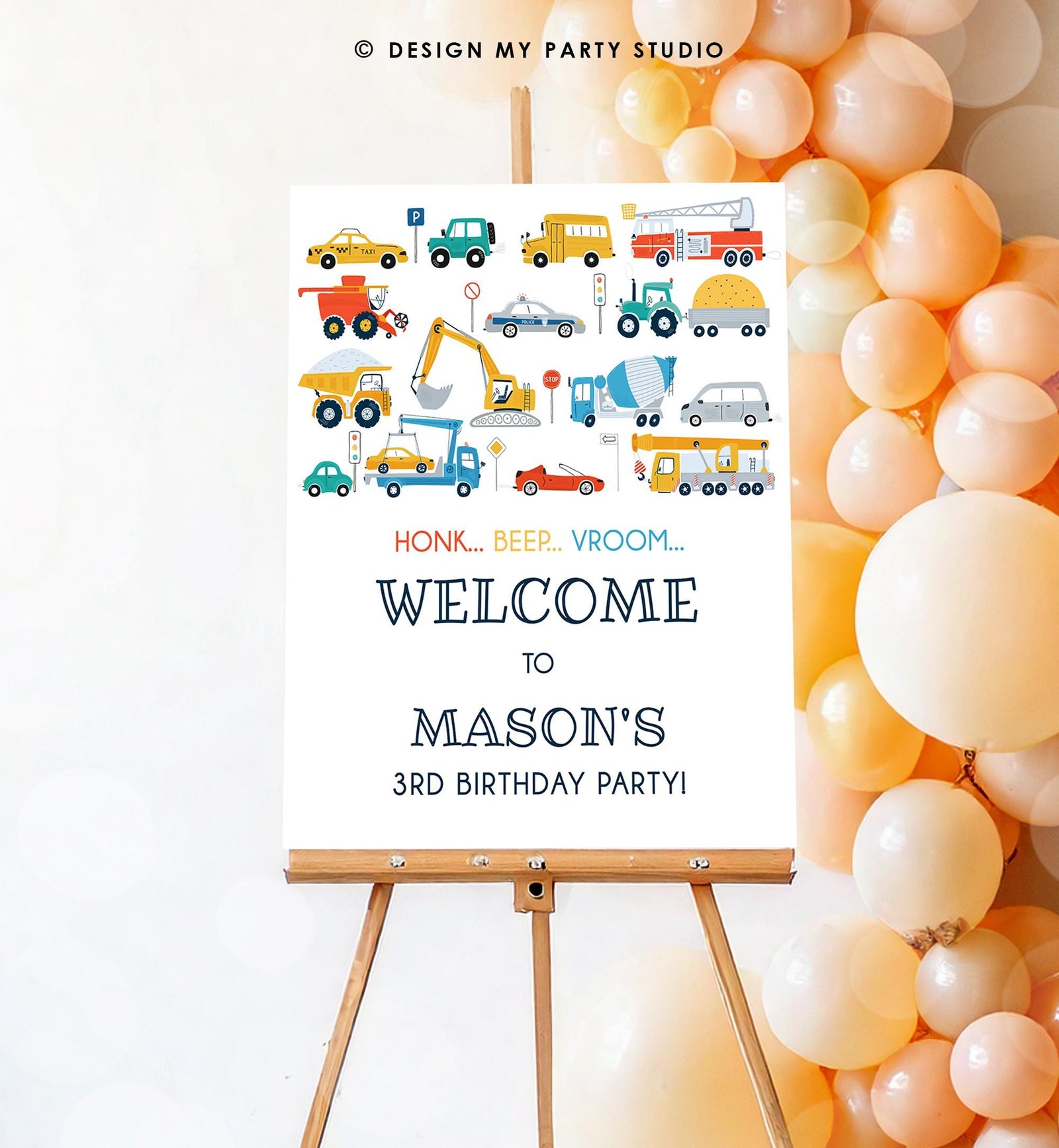 Editable Transportation Birthday Welcome Sign Car Truck Transport Boy Driving Scandinavian Traffic Digital Download Template Printable 0533