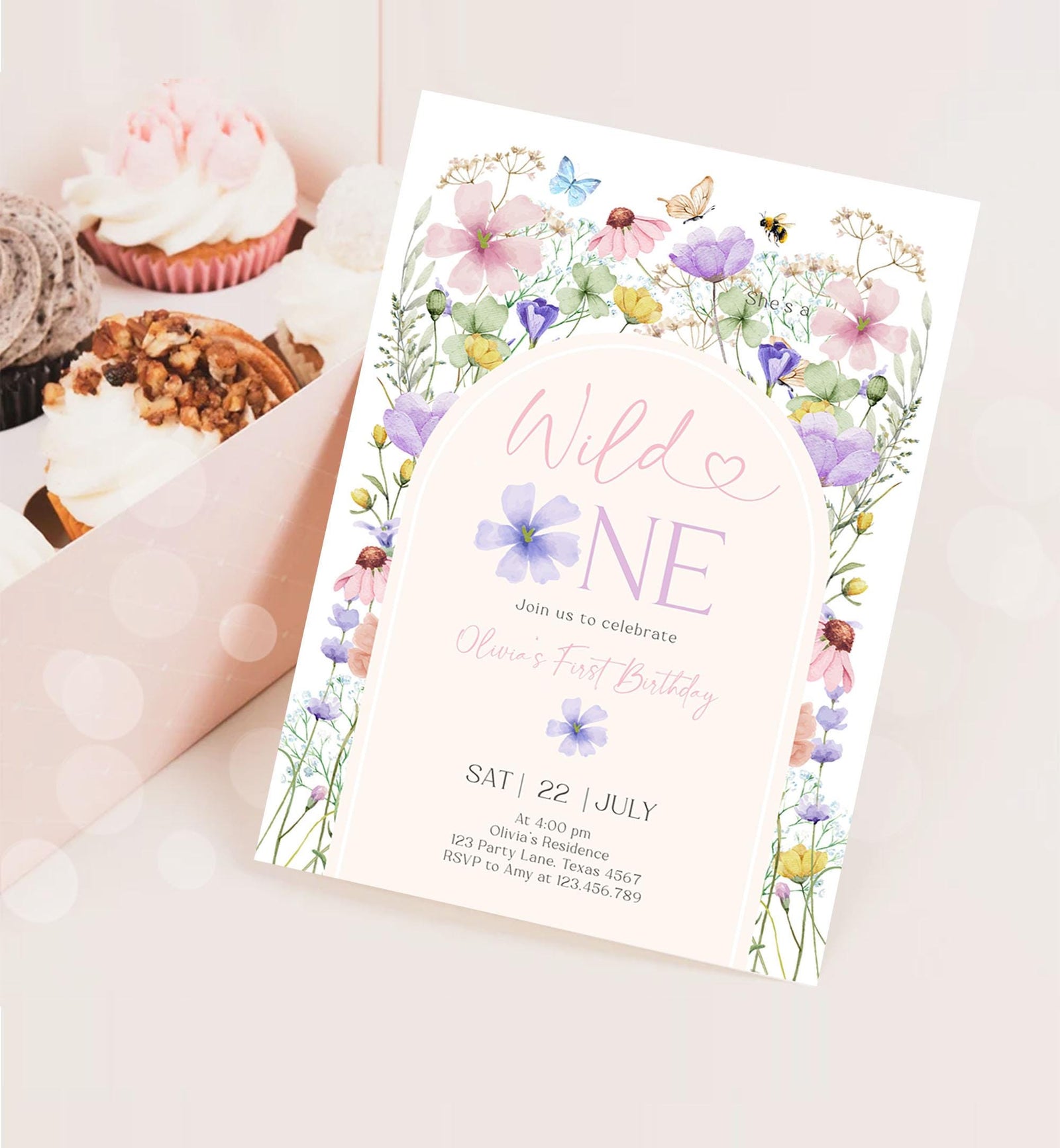 Editable Wildflower Wild One Birthday Invitation Floral 1st Birthday Daisy Butterfly Meadow Girl Digital Download Template Printable 0543