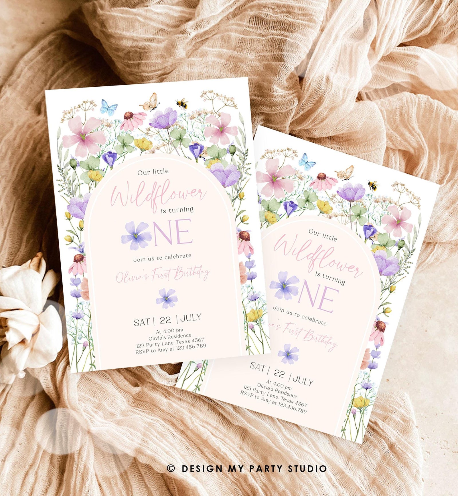 Editable Wildflowers Birthday Invitation Floral 1st Birthday Party Invite Garden Birthday Girl Digital Download Template Printable 0543