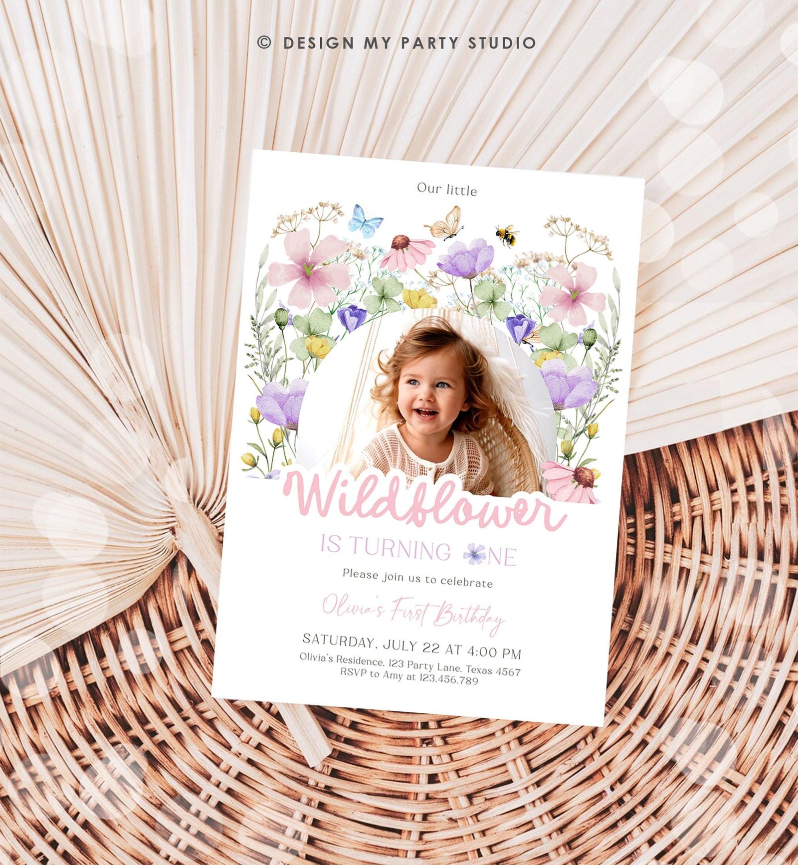 Editable Wildflowers Birthday Invitation Floral 1st Birthday Party Invite Garden Birthday Girl Digital Download Template Printable 0543