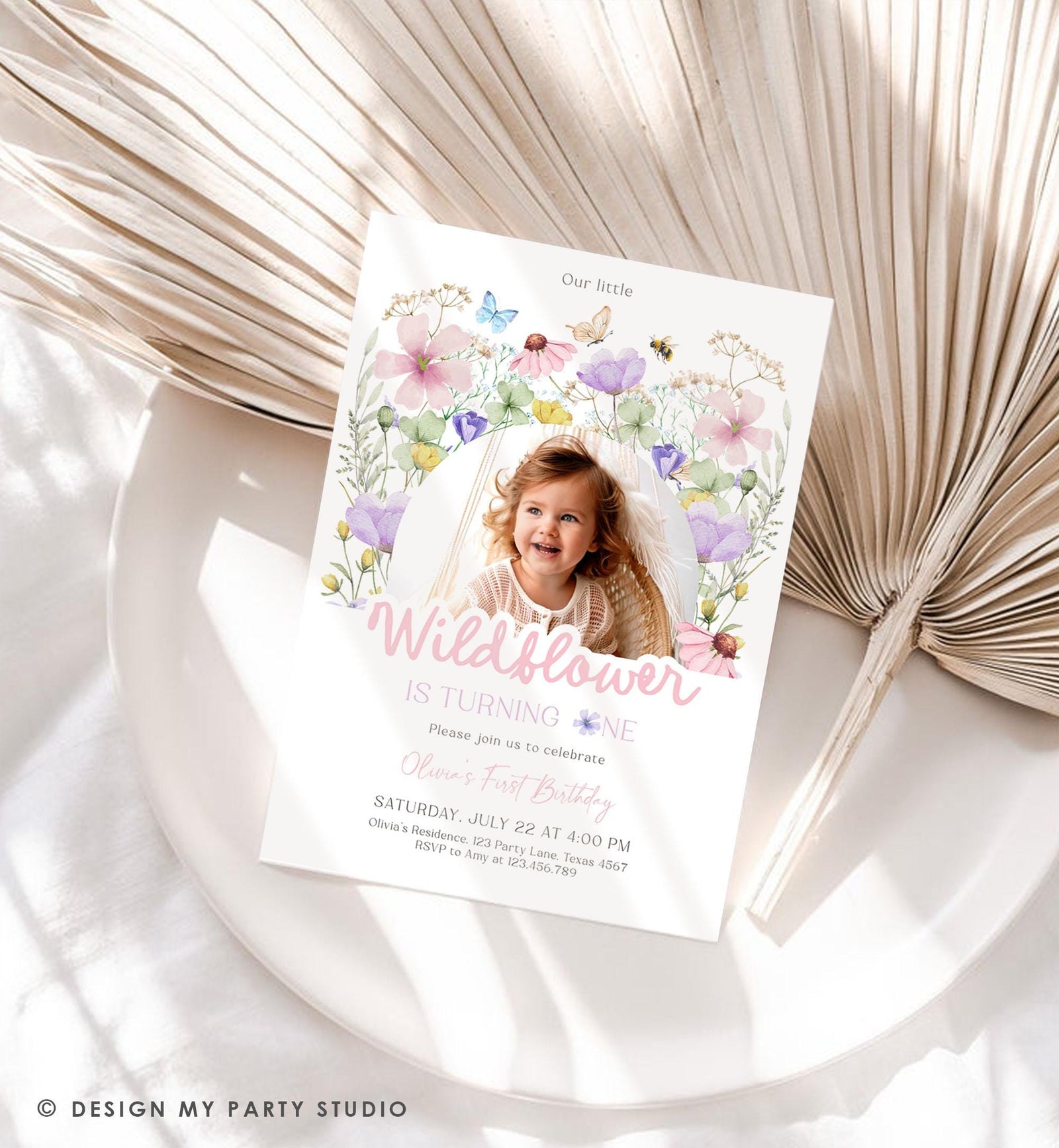 Editable Wildflowers Birthday Invitation Floral 1st Birthday Party Invite Garden Birthday Girl Digital Download Template Printable 0543