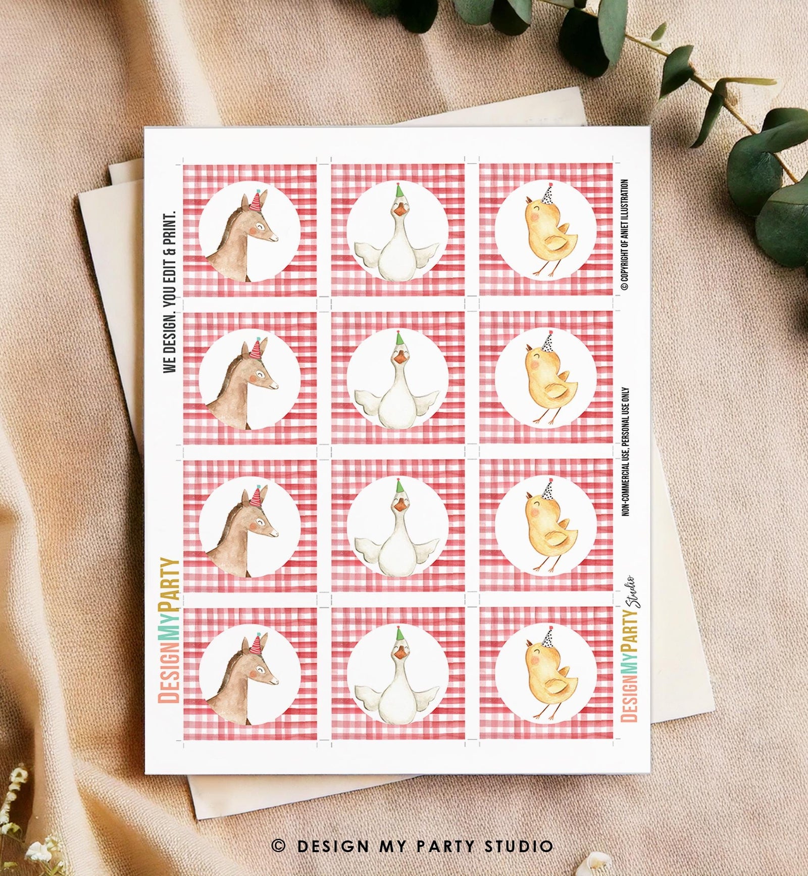 Farm Animals Cupcake Toppers Boy Birthday Party Animals Favor Tag Stickers Horse Donkey Goose Chicken Digital Download Printable 0155