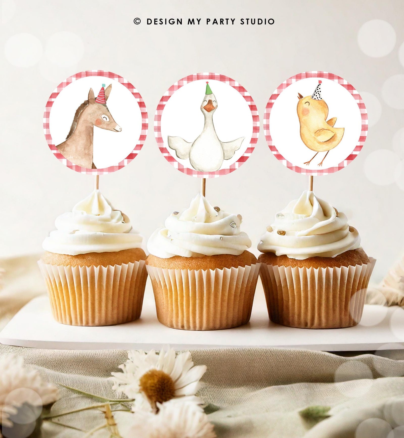 Farm Animals Cupcake Toppers Boy Birthday Party Animals Favor Tag Stickers Horse Donkey Goose Chicken Digital Download Printable 0155
