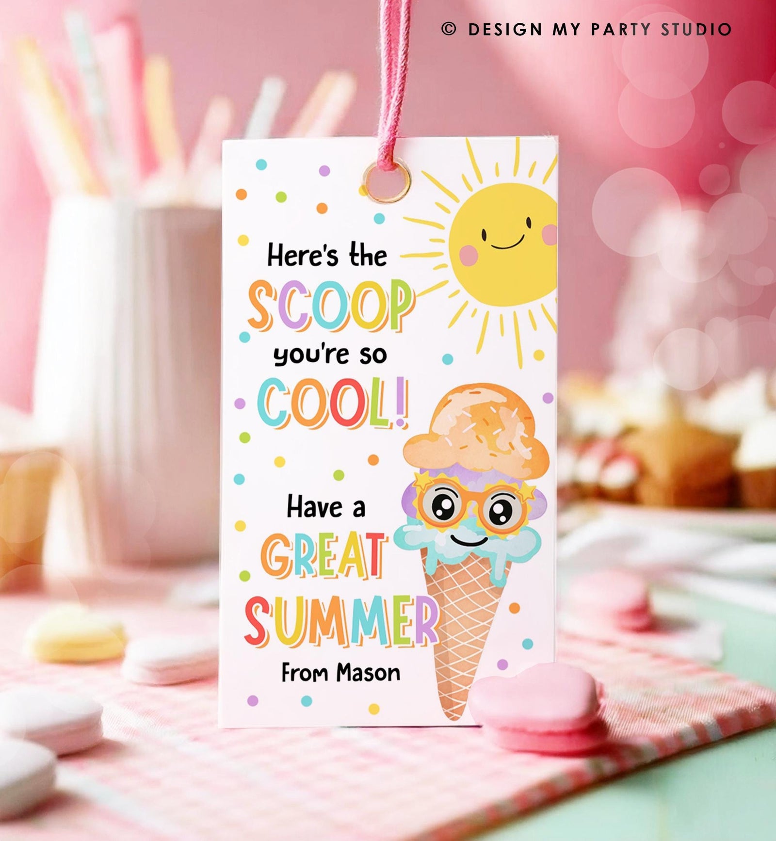 Editable Summer Ice Cream Teacher Appreciation Tag Kids End Of School Year Here's the Scoop Employee Nurse Digital Template Printable 0464