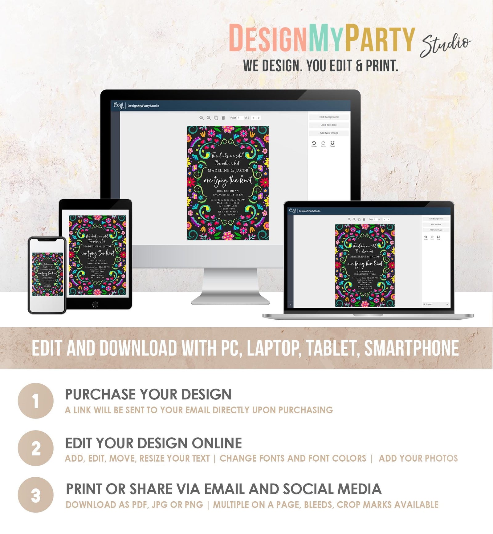 Editable Fiesta Engagement Invitation Mexico Couples Shower Bridal Mexico Wedding Shower Floral Digital Evite Template Printable 0466