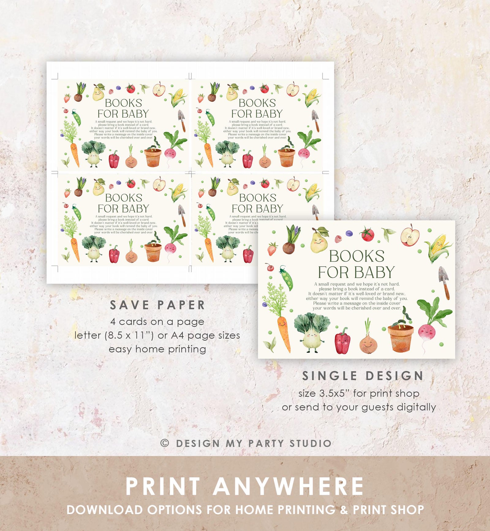Editable Baby in Bloom Bring a Book Card Bloom Baby Shower Book Insert Books for Baby Farmers Market Neutral Digital Template Printable 0544