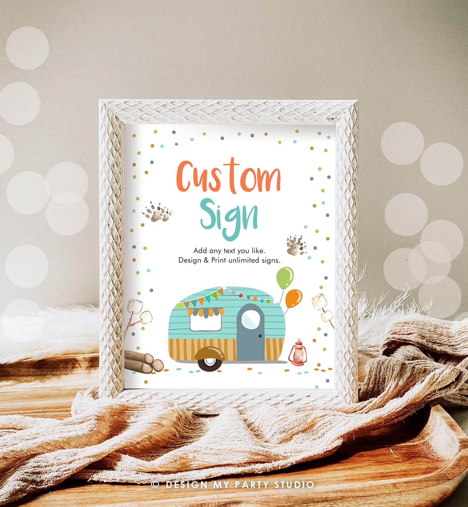 Editable Custom Sign Happy Camper Glamping Camping Birthday Party Boy Outdoor Table Decoration Digital Download Template Printable 0342