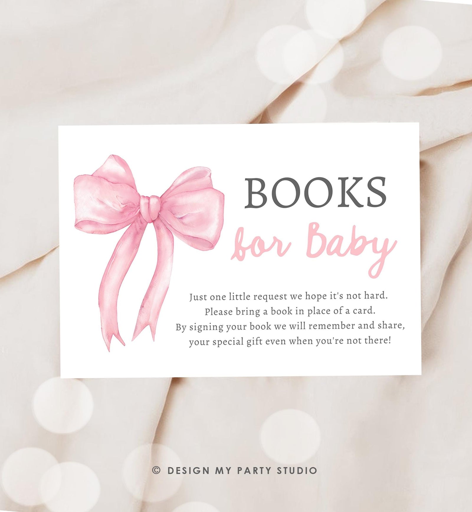 Editable Pink Bow Bring a Book Card Bloom Coquette Books for Baby Book Request Insert Card Digital Download Template Printable 0527