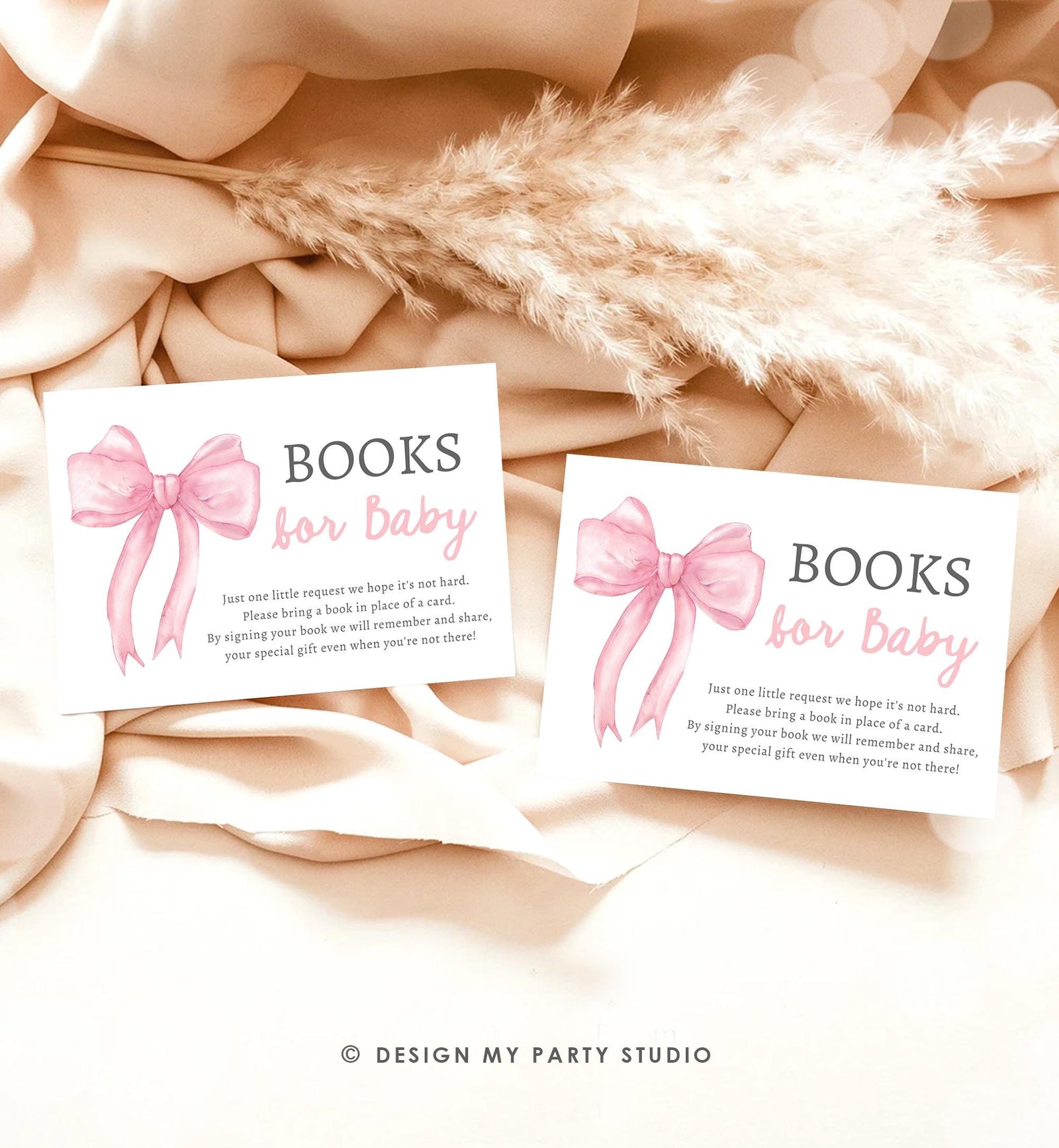 Editable Pink Bow Bring a Book Card Bloom Coquette Books for Baby Book Request Insert Card Digital Download Template Printable 0527
