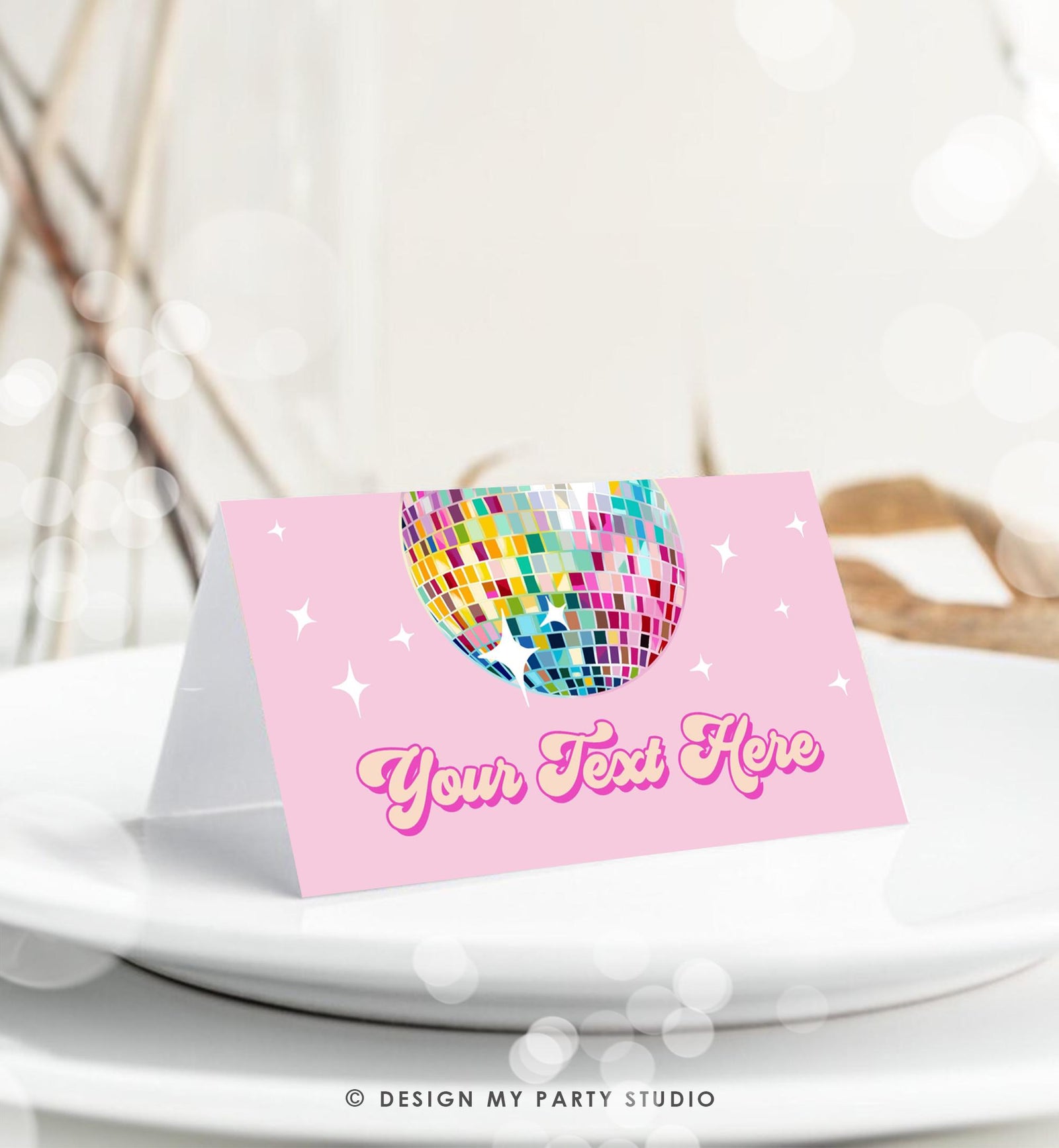 Editable Disco Food Label Let's Disco 70s Party Birthday Shower Place Card Tent Buffet Pink Girl Retro Digital Template Printable 0501