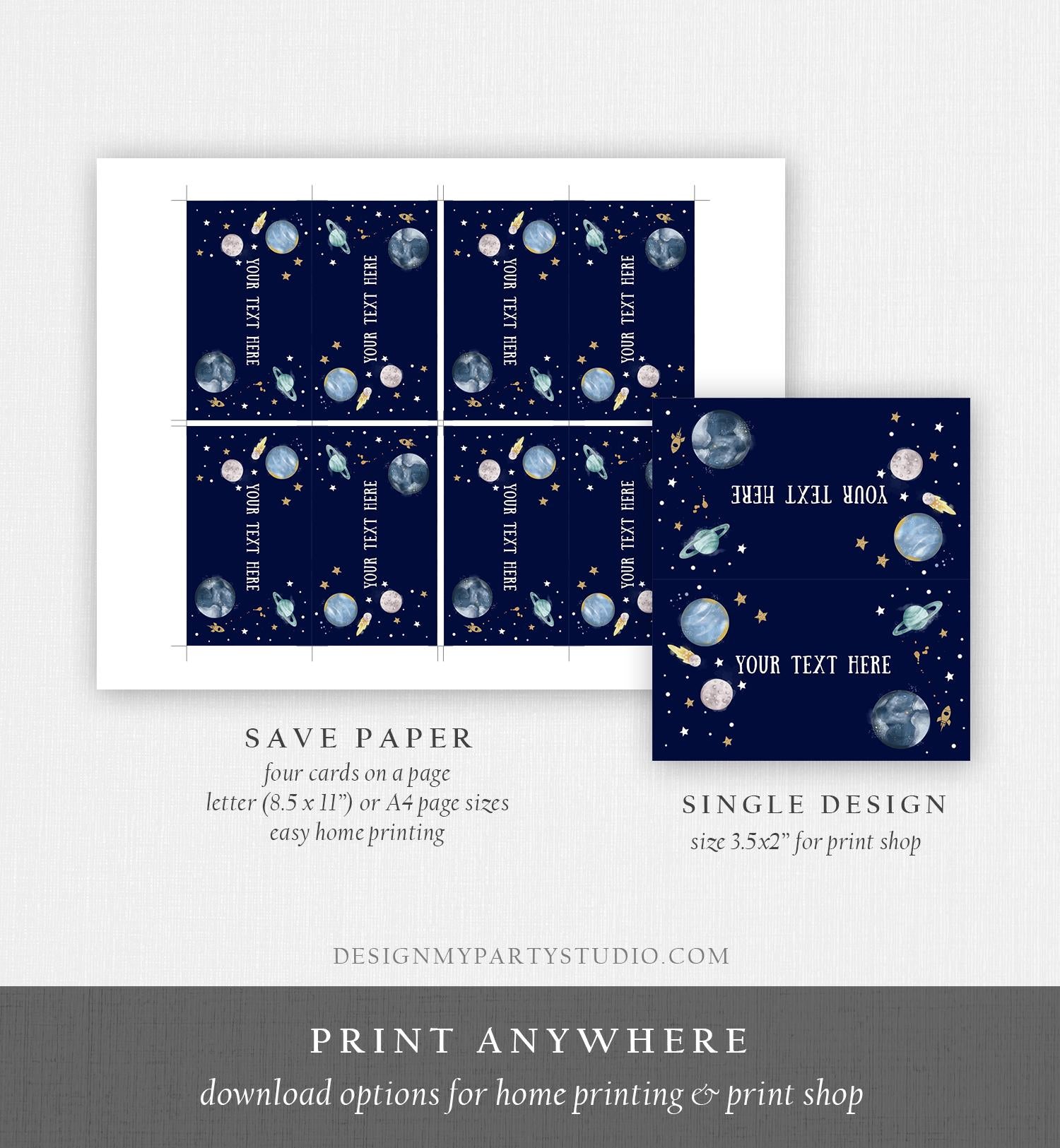 Editable Food Labels Outer Space Birthday Galaxy Food Labels Place Card Tent Insert Astronaut Around the Sun Gold Template Printable 0357