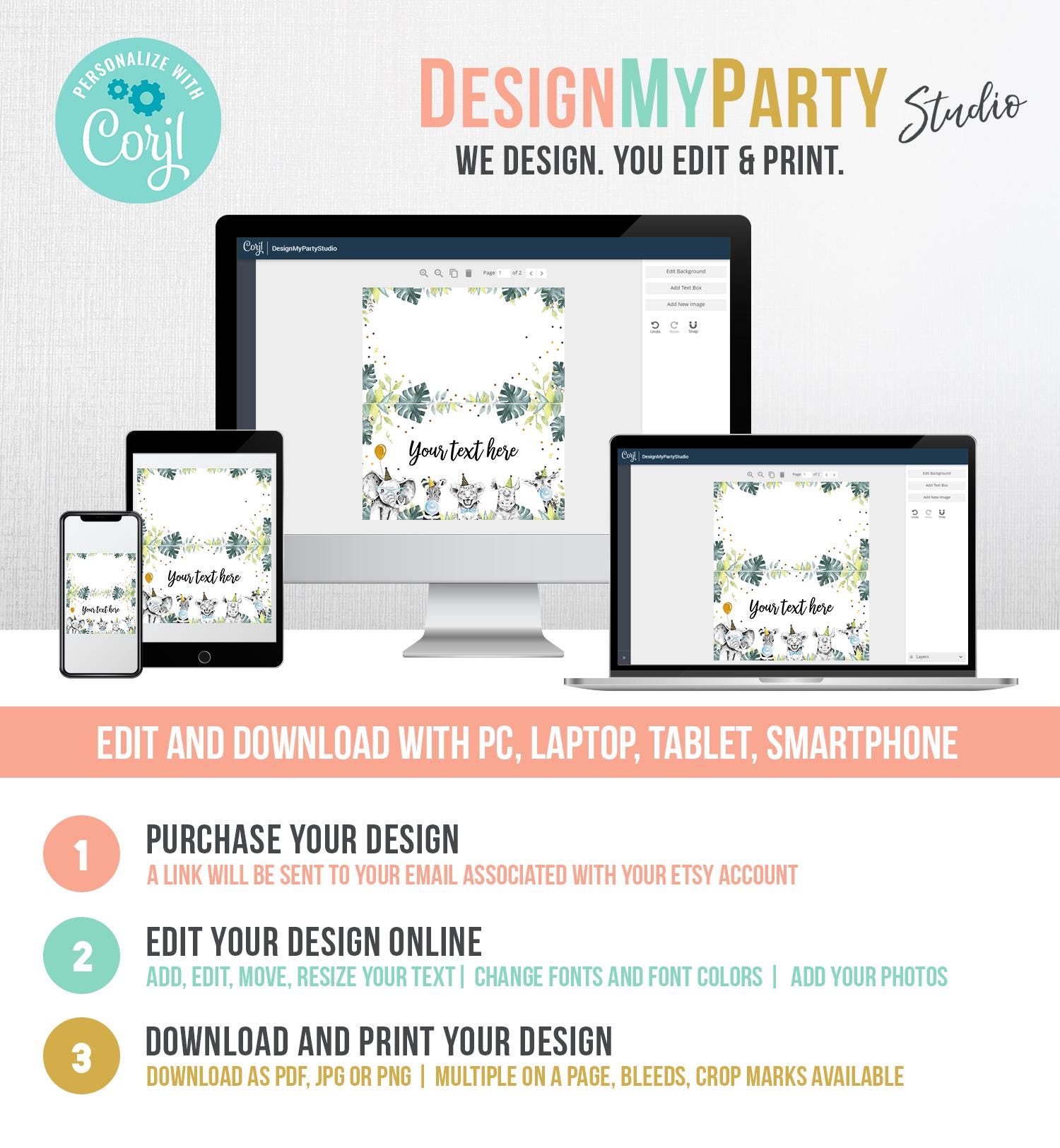 Editable Party Animals Food Label Wild One Boy Black Safari Animals Birthday Place Card Tent Insert Digital Download Template Printable 0322