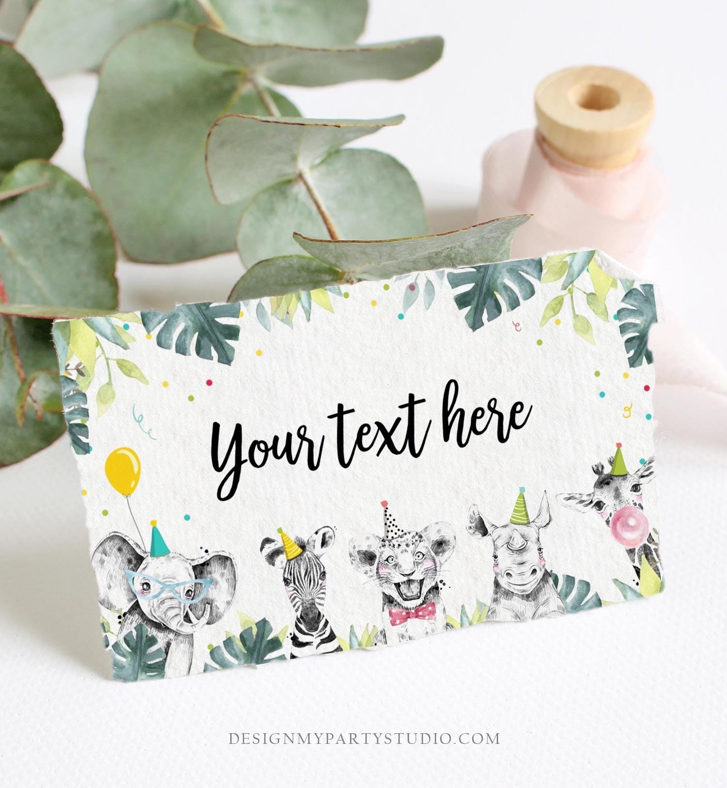 Editable Party Animals Food Label Wild One Boy Black Safari Animals Birthday Place Card Tent Insert Digital Download Template Printable 0322