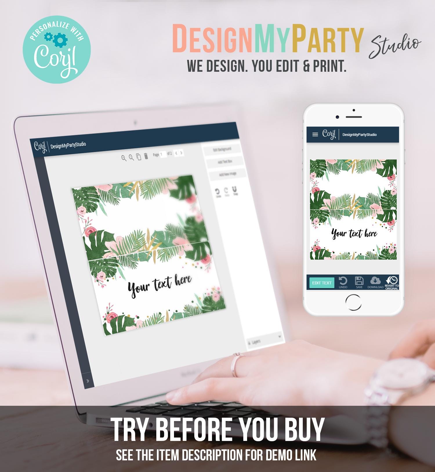 Editable Safari Tropical Food Label Girl Safari Birthday Place Card Tent Insert Hawaiian Luau Digital Download Template Printable 0332