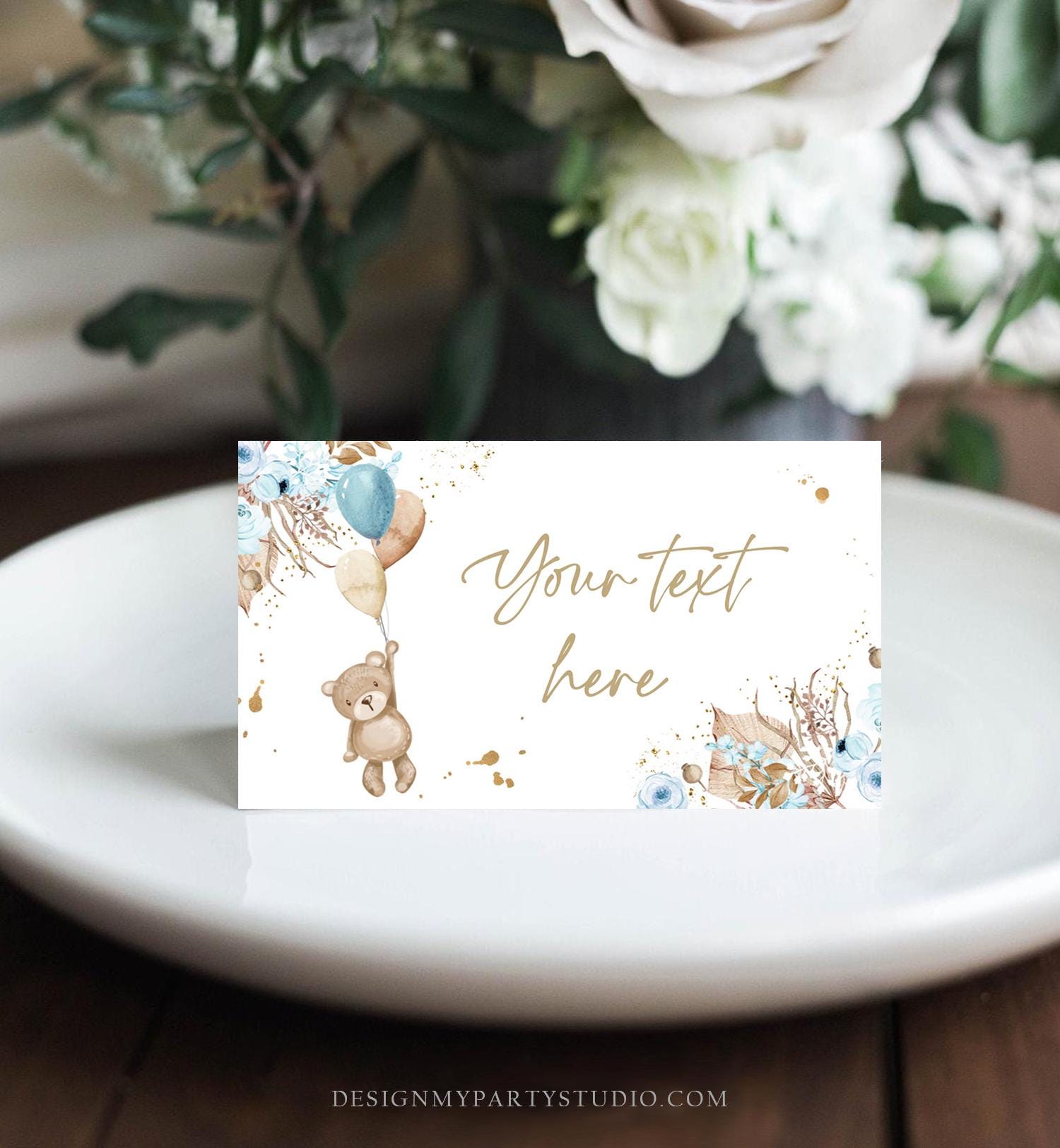 Editable Food Labels Boho Teddy Bear Baby Shower Place Card Tent Insert Pink Boy Pampas Grass Bearly Wait Digital Template Printable 0421