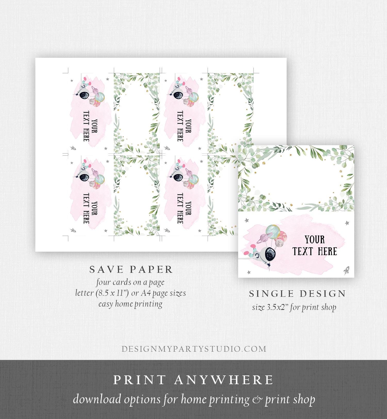 Editable Food Labels Outer Space Astronaut Birthday Galaxy Food Labels Place Card Tent Insert Pink Girl Digital Template Printable 0366