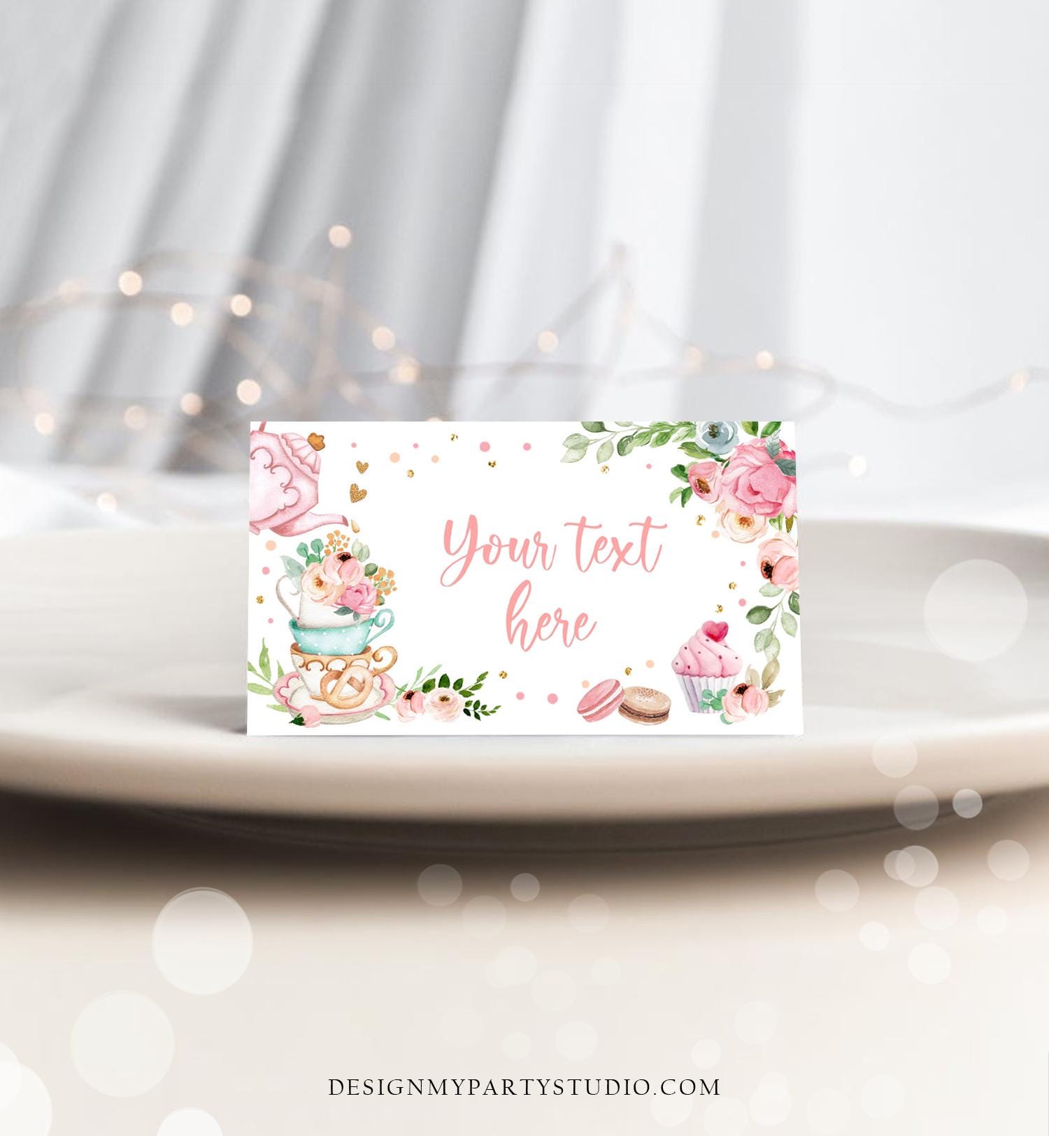 Editable Tea Party Food Label Tea Place Card Tent Card Insert Card Par-Tea Tea for Two Decor Girl Floral Digital Template Printable 0349