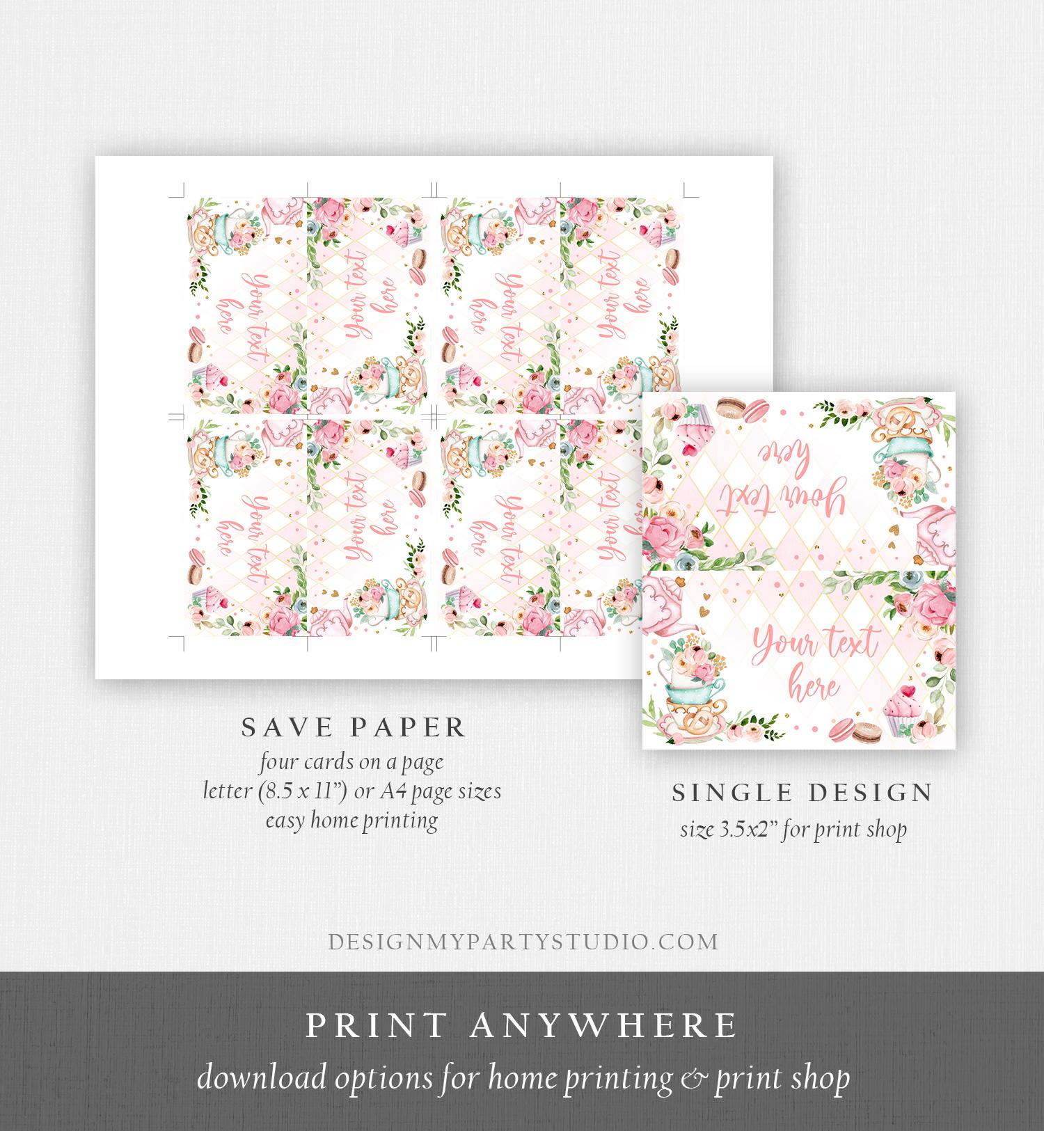 Editable Tea Party Food Label Tea Place Card Tent Card Insert Card Par-Tea Tea for Two Decor Girl Floral Pink Template Printable 0349