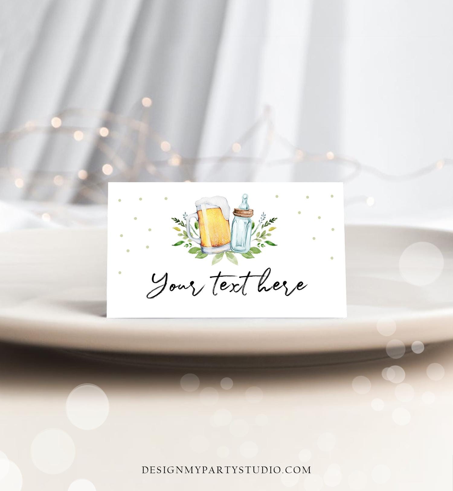 Editable Baby is Brewing Food Labels Tent Place Card Insert Card Gender Neutral Greenery Brewing Baby Shower Digital Template Printable 0190