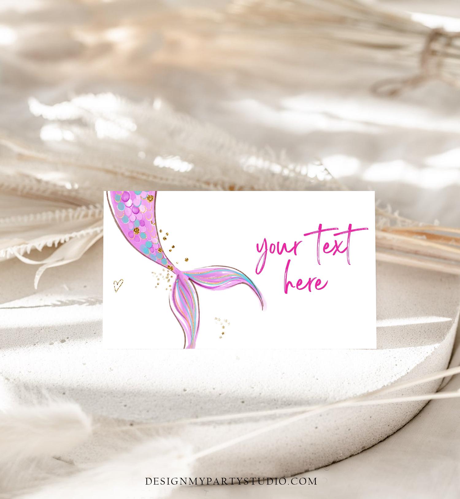 Editable Mermaid Food Labels Mermaid Birthday Place Card Tent Card Insert Card Girl Pink Gold Under The Sea Digital Template Printable 0403