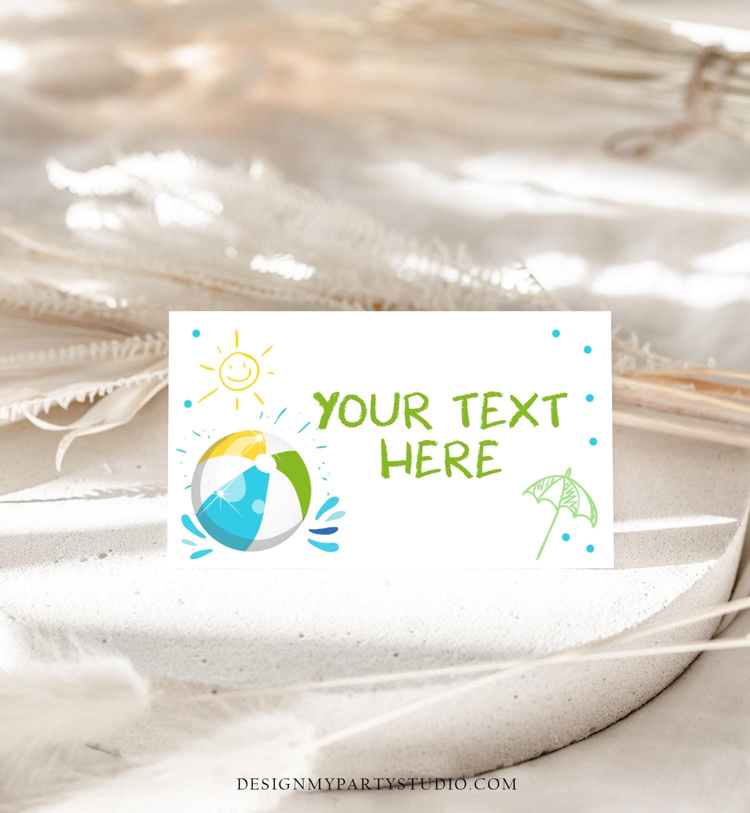 Editable Food Label Pool Party Splish Splash Boy Birthday Bash Food Labels Place Card Tent Insert Card Beach Ball Template Printable 0169