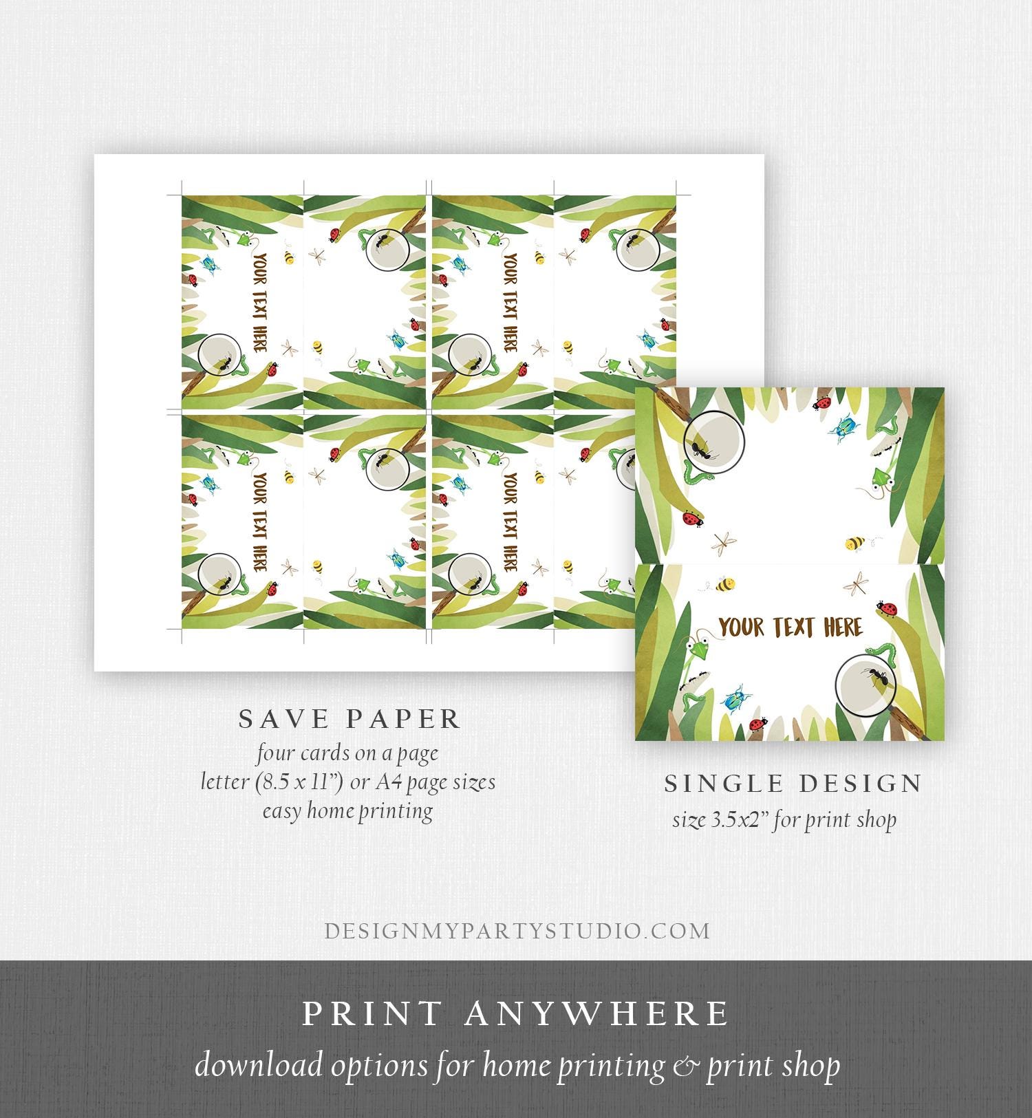 Editable Food Labels Bug Birthday Insect Party Place Card Tent Card Insert Card Bug Boy Bug hunt Bug Party Outdoor Template Printable 0090
