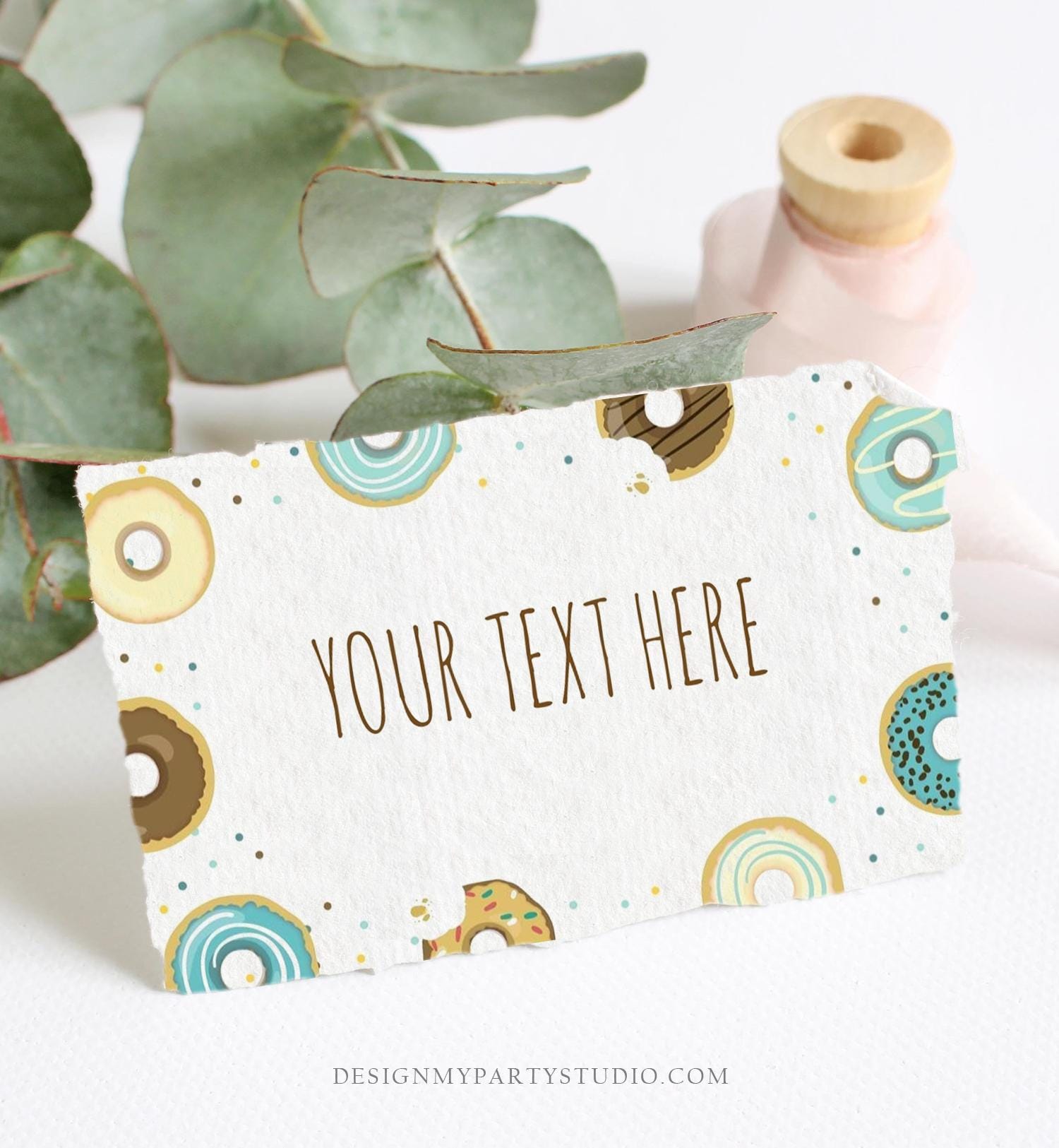 Editable Donut Food Label Blue Boy Donut Place Card Donut Tent Card Insert Card Doughnut Birthday Baby Shower Bridal Template Printable 0050