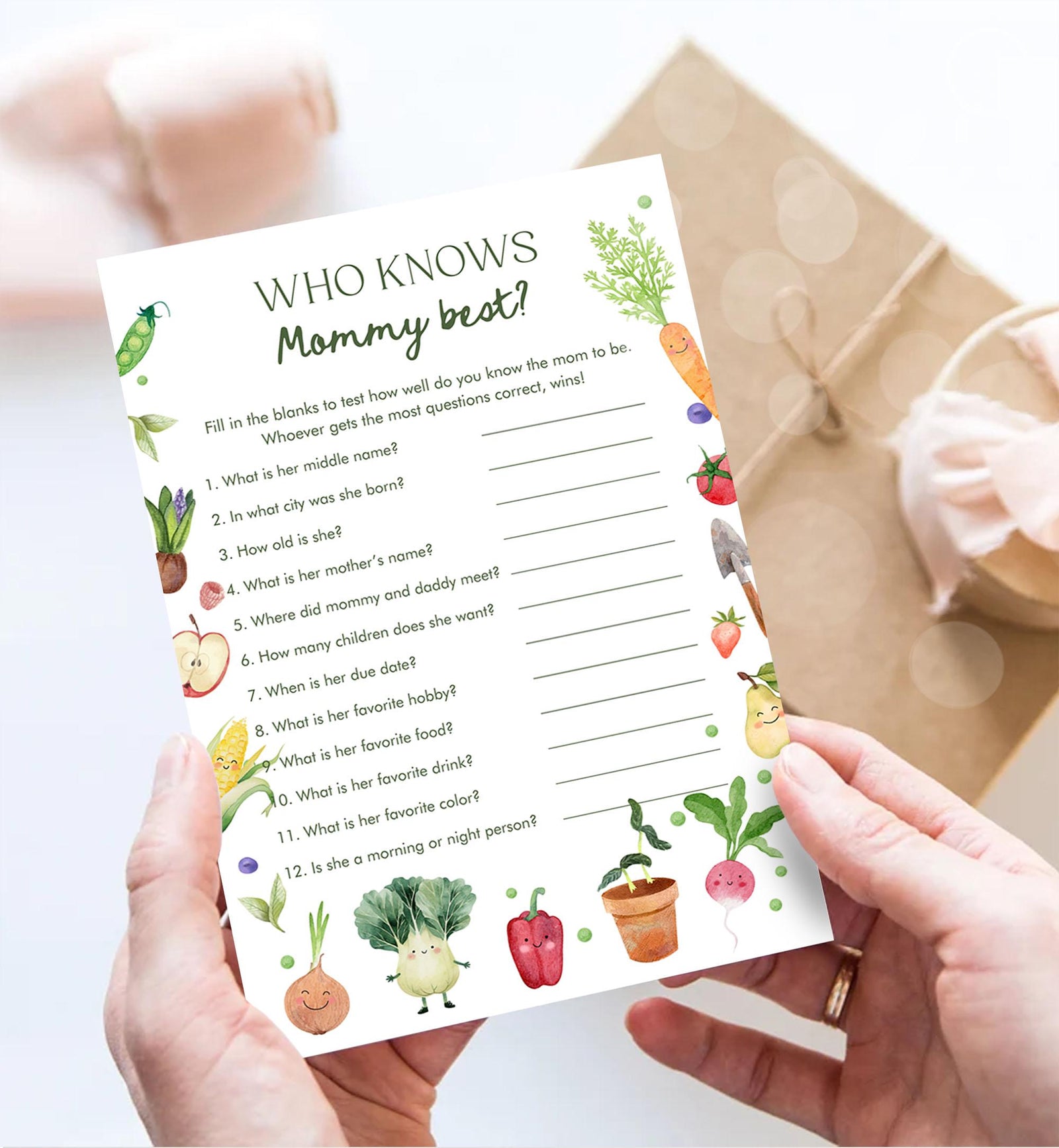 Editable Who Knows Mommy Best Little Sprout Baby Shower Game Guess Funny Farmers Market Locally Grown Digital Template Printable 0544