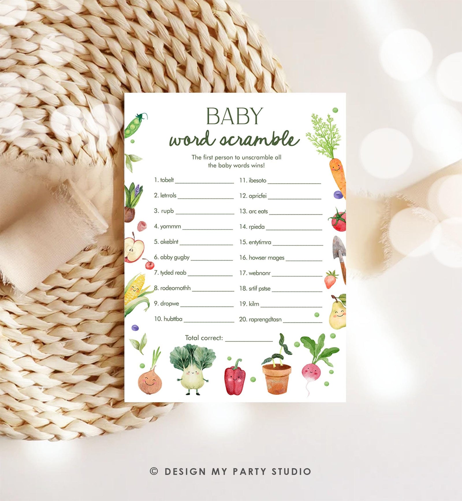 Editable Baby Word Scramble Game Card Little Sprout Baby Shower Game Guess Game Farmers Market Locally Grown Digital Template Printable 0544
