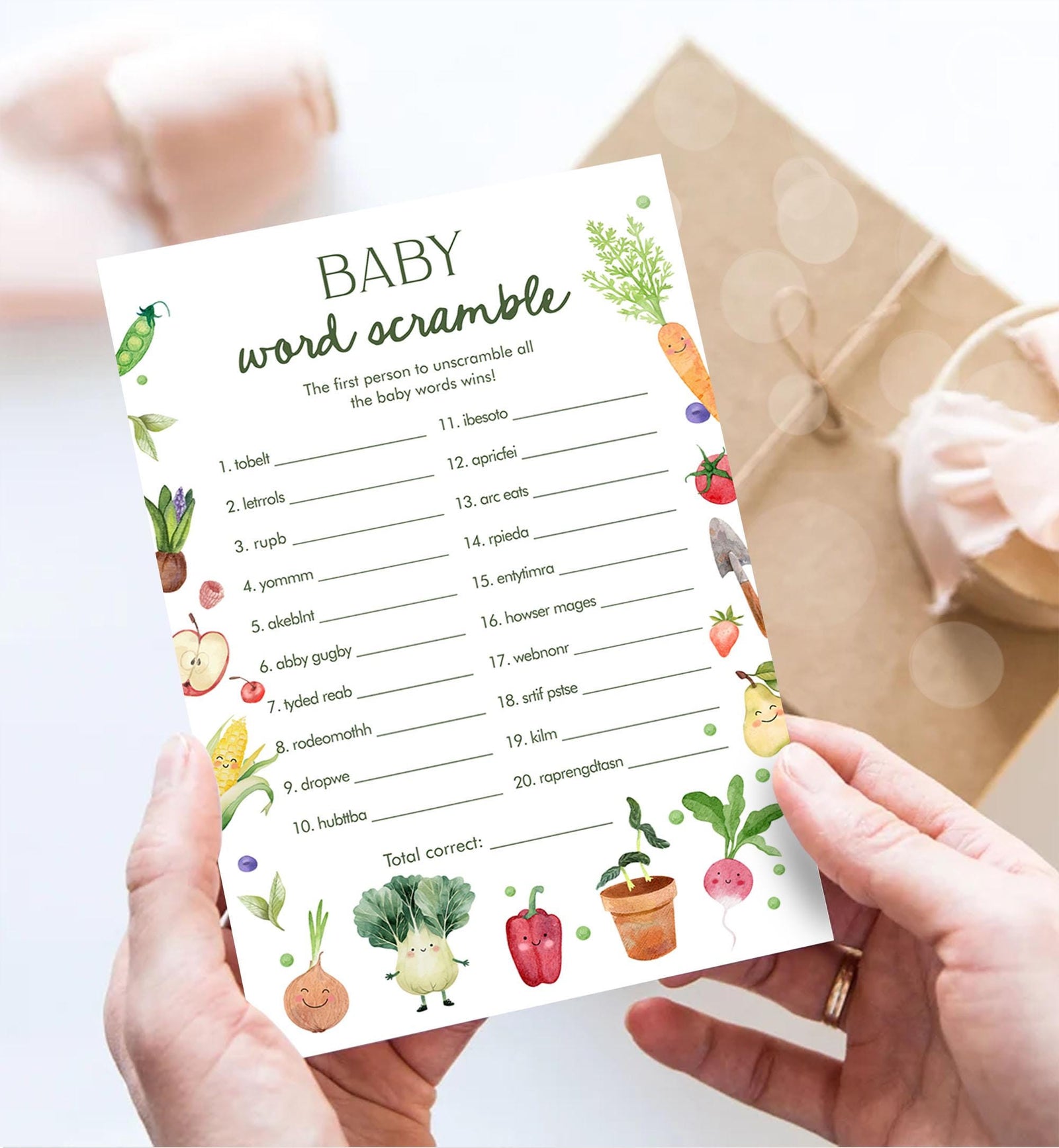 Editable Baby Word Scramble Game Card Little Sprout Baby Shower Game Guess Game Farmers Market Locally Grown Digital Template Printable 0544