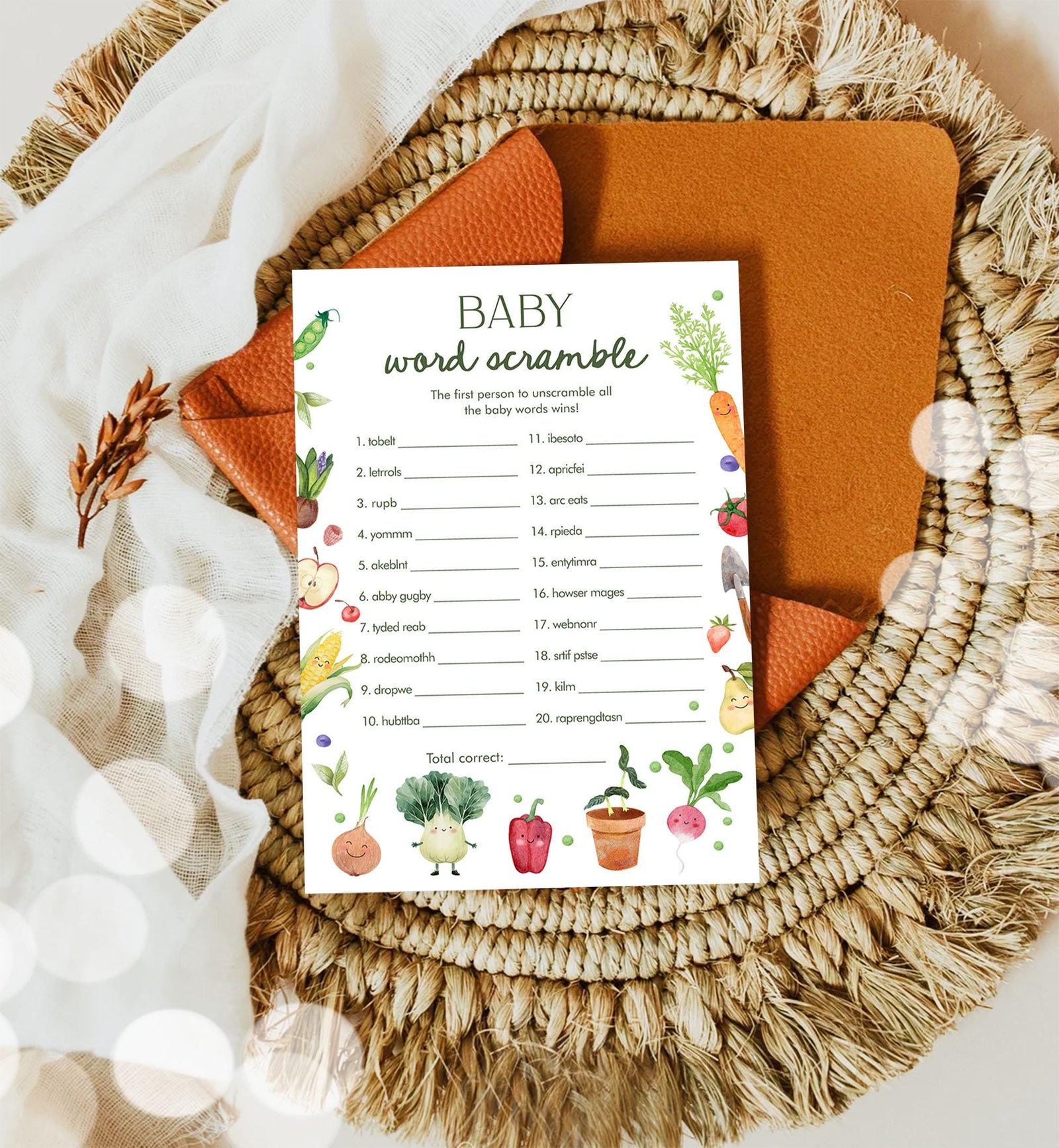 Editable Baby Word Scramble Game Card Little Sprout Baby Shower Game Guess Game Farmers Market Locally Grown Digital Template Printable 0544