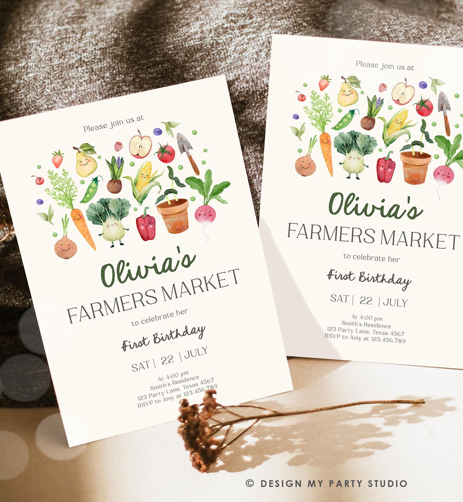 Editable Farmers Market Birthday Invitation Locally Grown Invitation Farm Vegetables Fruits Digital Download Evite Template Printable 0544