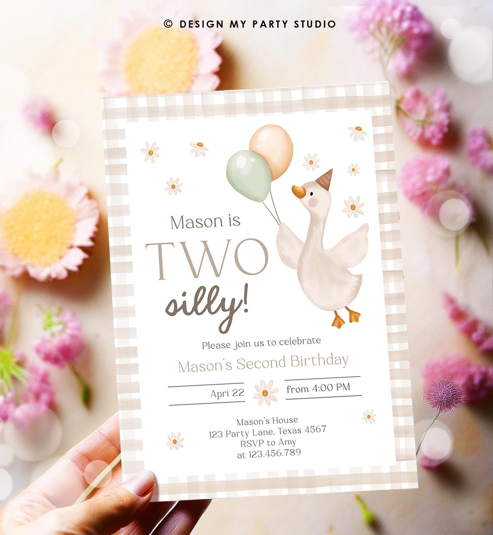 Editable Two Silly Goose Birthday Invitation Girl Boy Spring Birthday Party Farm Goose 2nd Birthday Digital Download Template Printable 0540