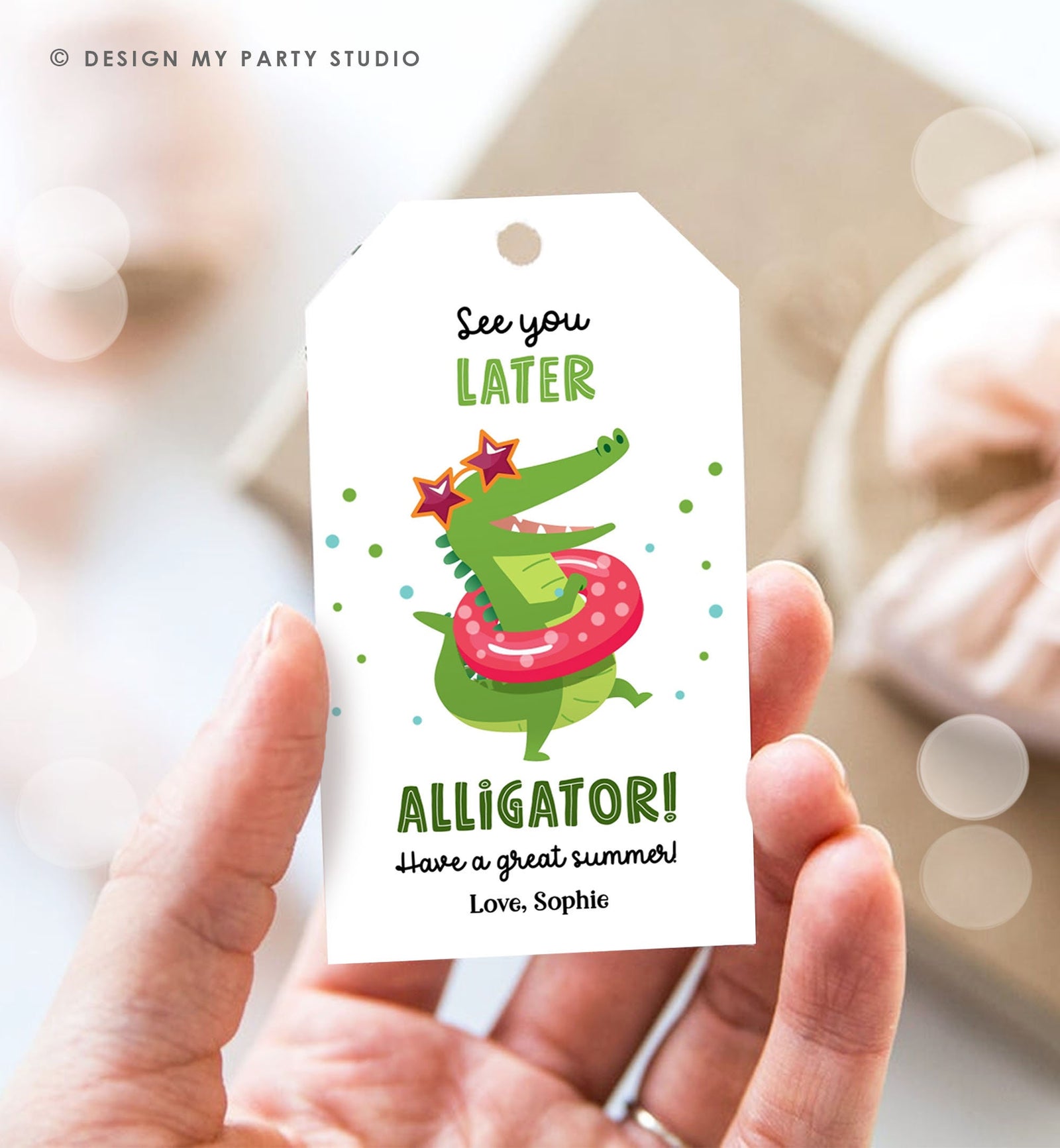 Editable Last Day of School Tag Alligator Summer End Of School Year Tag Summer Party Treat Corjl Instant Download Template Printable 0464