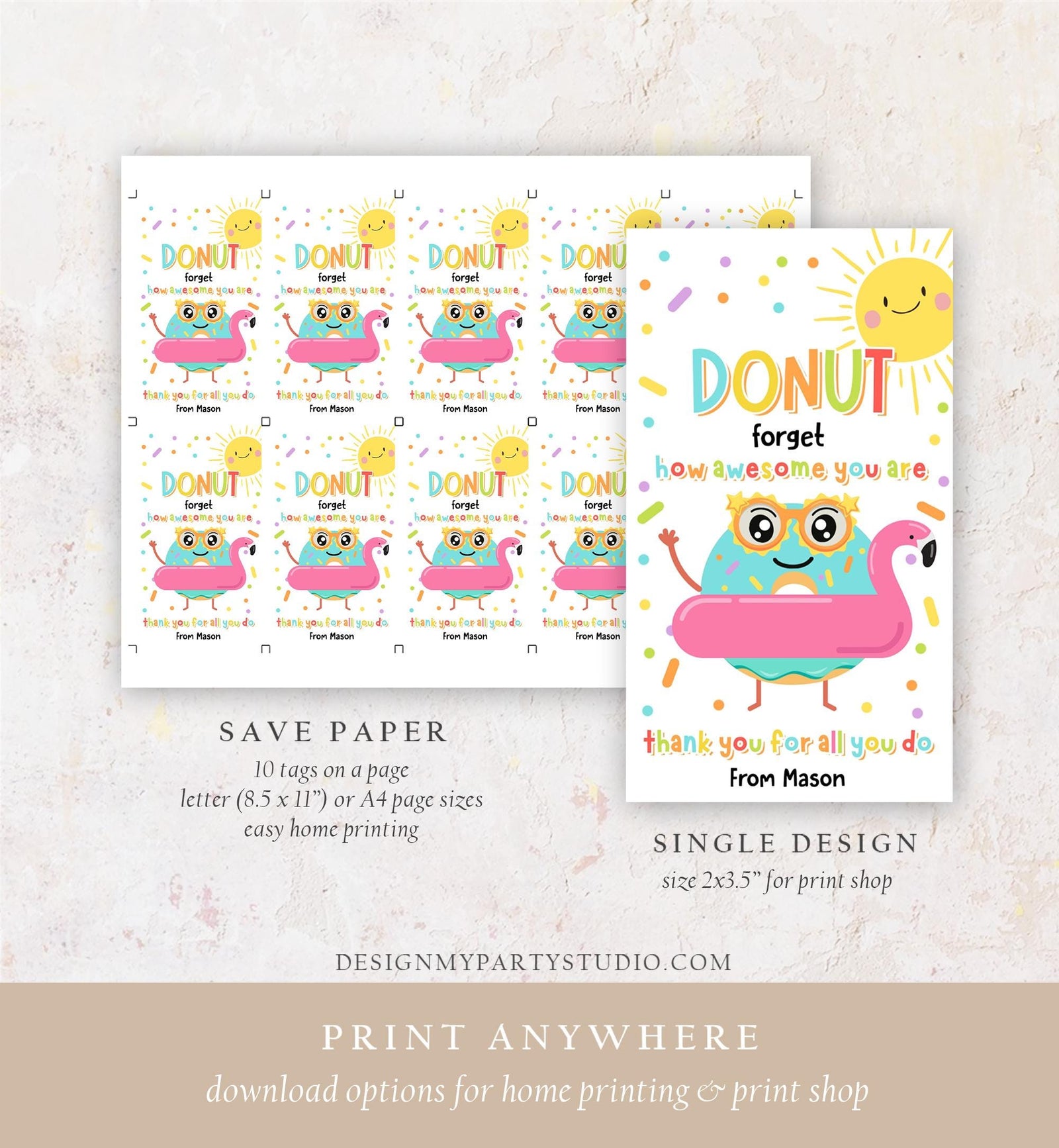 Editable Donut Forget How Awesome You Are Teacher Appreciation Tag Summer Classroom School Favor Tag Gift Digital Template Printable 0464