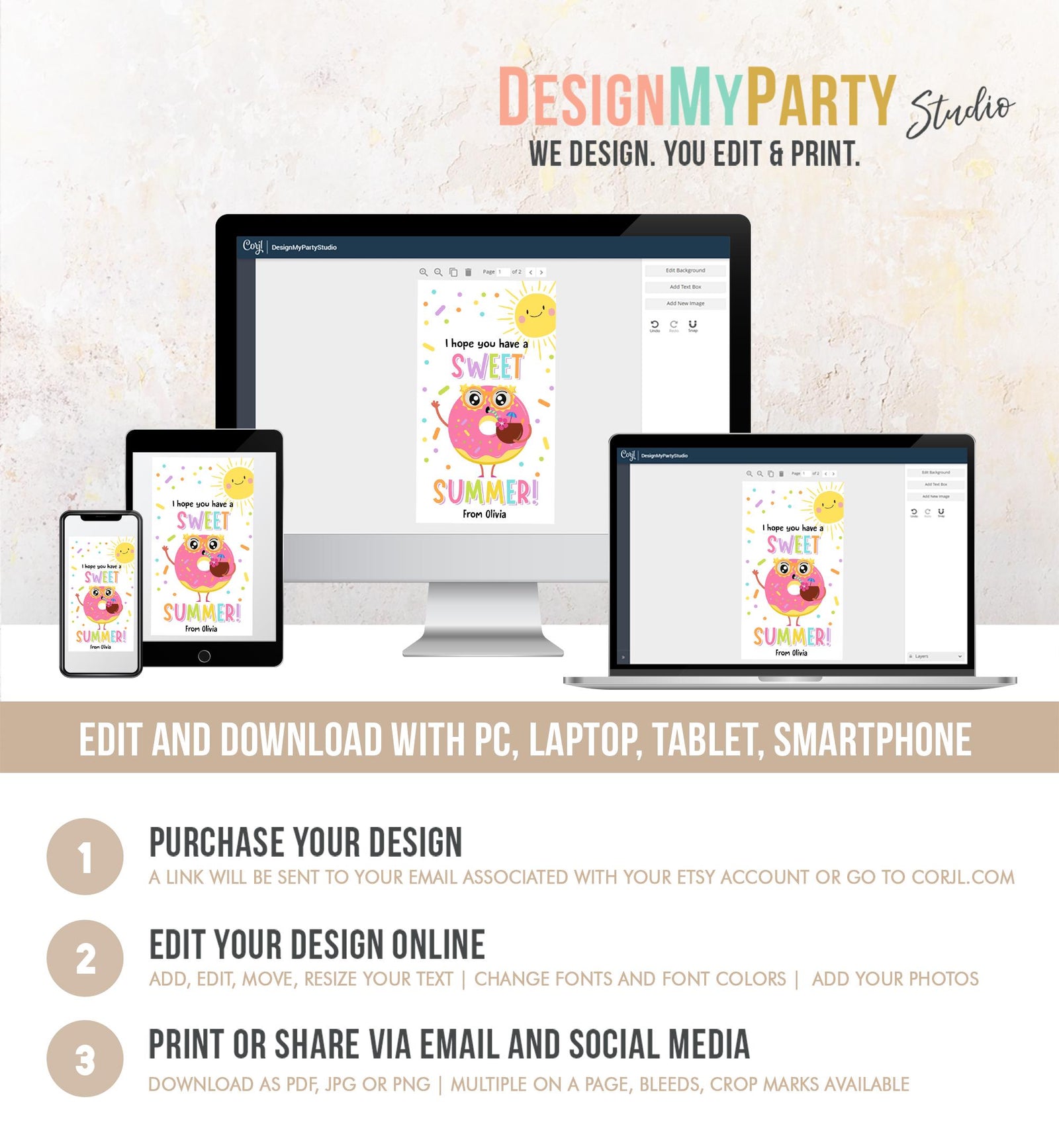 Editable Donut Sweet Summer Teacher Appreciation Tag End of Year Summer Classroom School Favor Tag Gift Digital Template Printable 0464