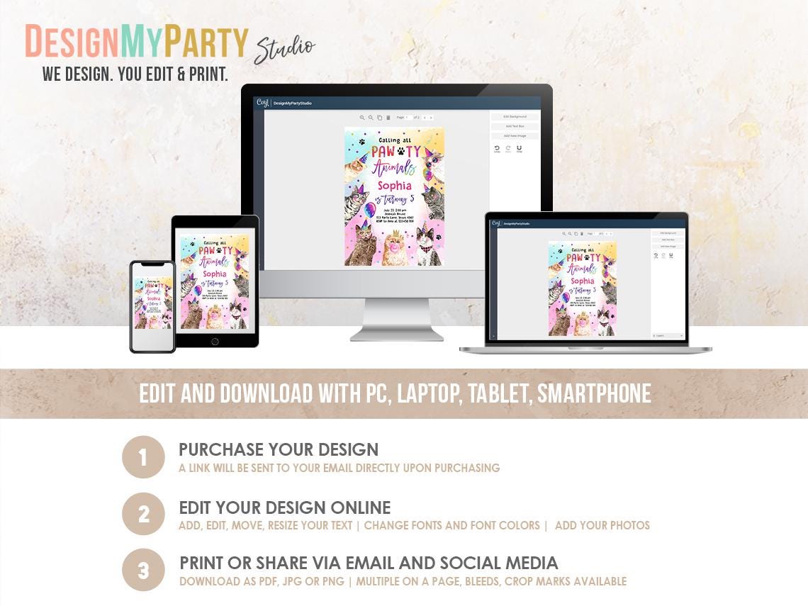 Cats Birthday Invitation Bundle Cats and Kittens Pawty Party Invite Birthday Come Sit Stay Girl 1st Birthday Digital Template Printable 0460