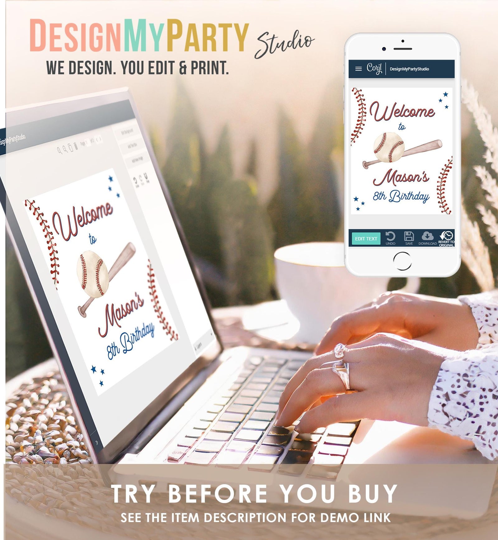 Editable Baseball Birthday Welcome Sign Rookie of The Year Little Snugger First Birthday 1st Digital Download Template Printable 0492