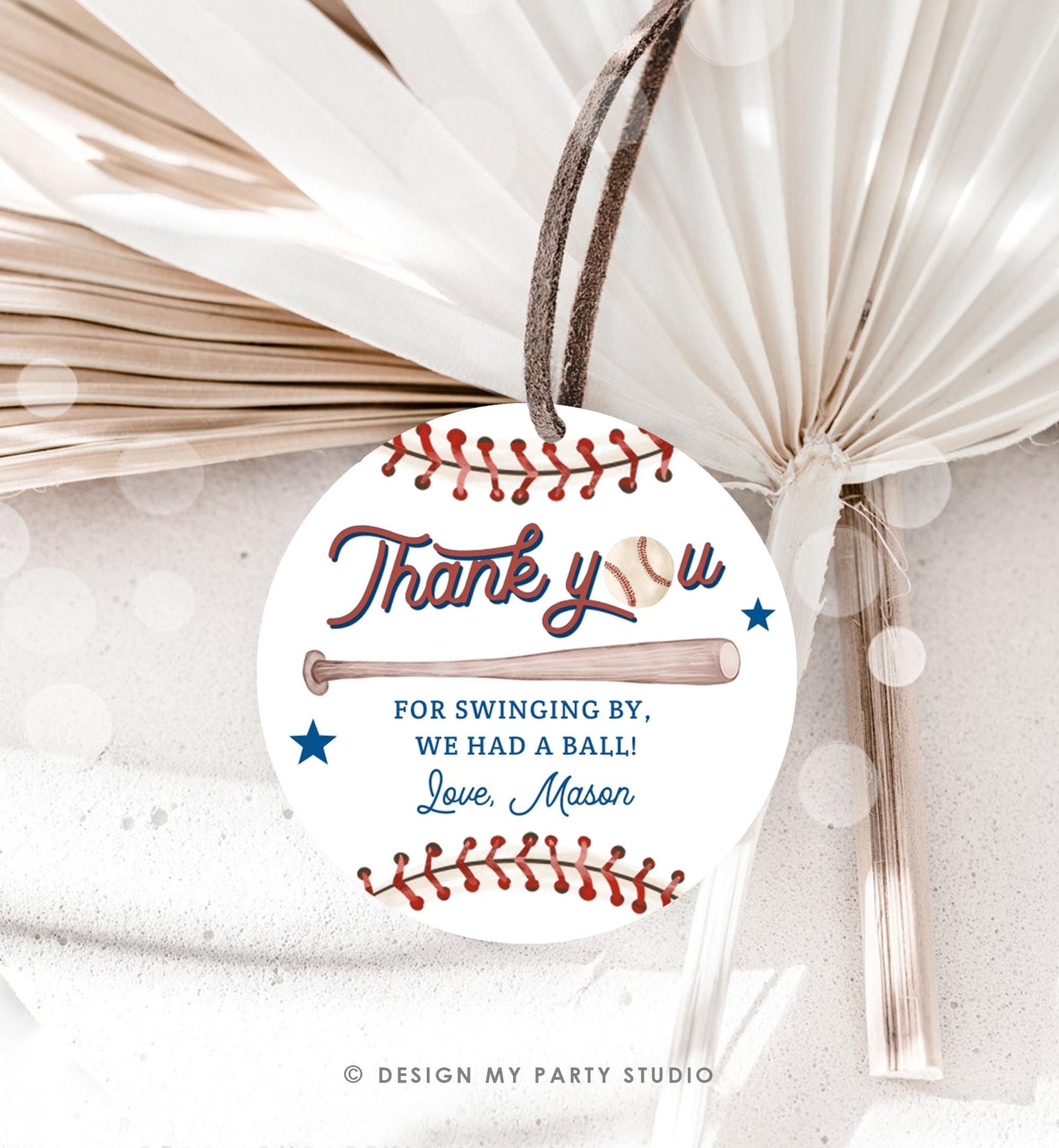 Editable Thank You For Swinging By Baseball Favor Tag Rookie Year Boy Girl Birthday Party Gift Sticker Note Digital Template Printable 0492