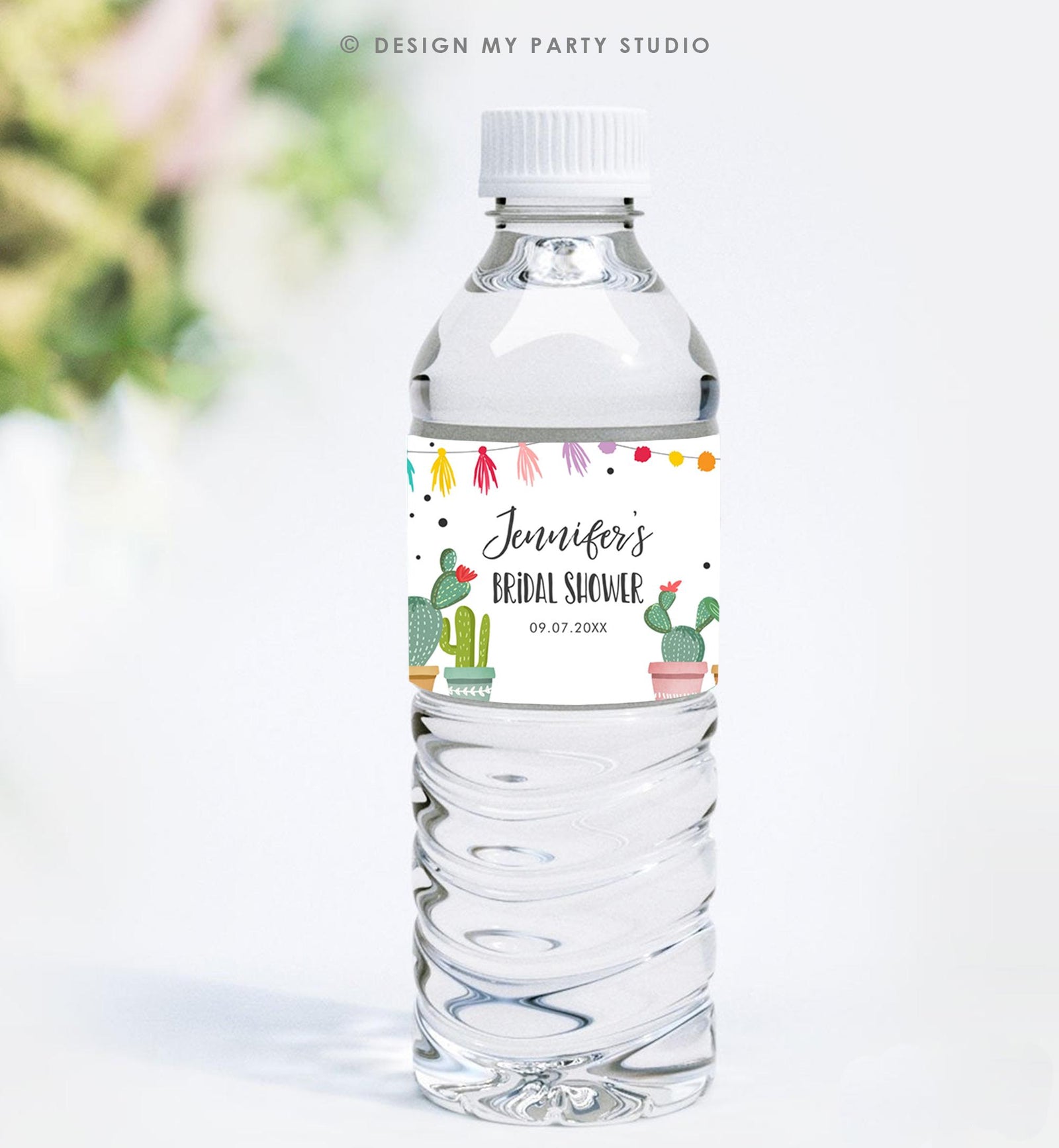 Editable Cactus Fiesta Water Bottle Label Couples Bridal Shower Taco Bout Love Mexican Desert Succulent Digital Template Printable 0254