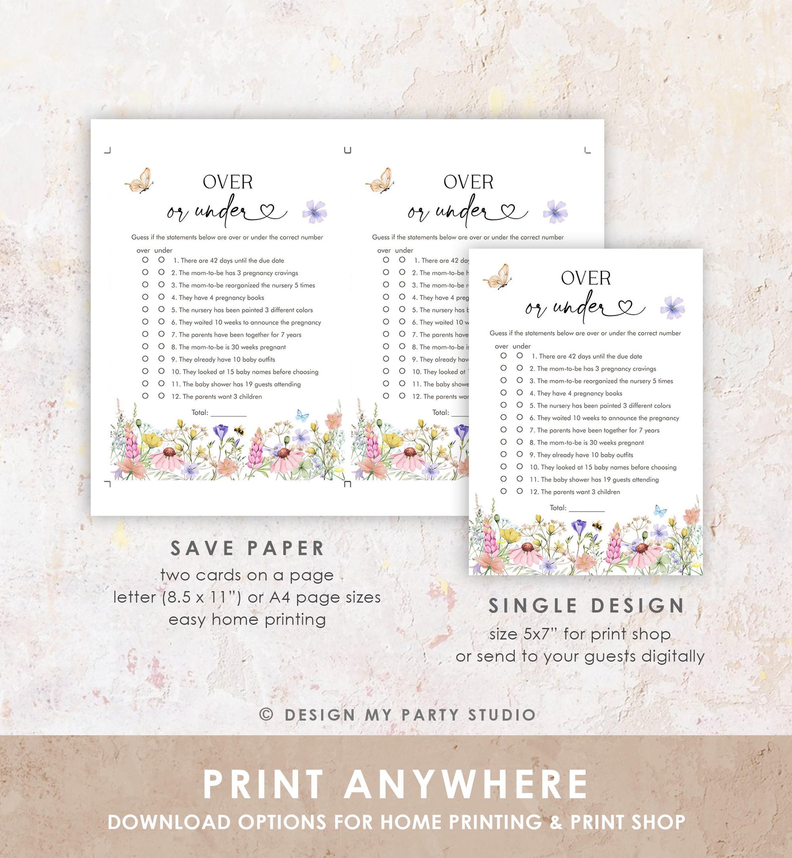 Editable Wildflowers Baby Shower Games Bundle Baby in Bloom Wild Flower Couples Shower Butterflies Digital Download Template Printable 0543